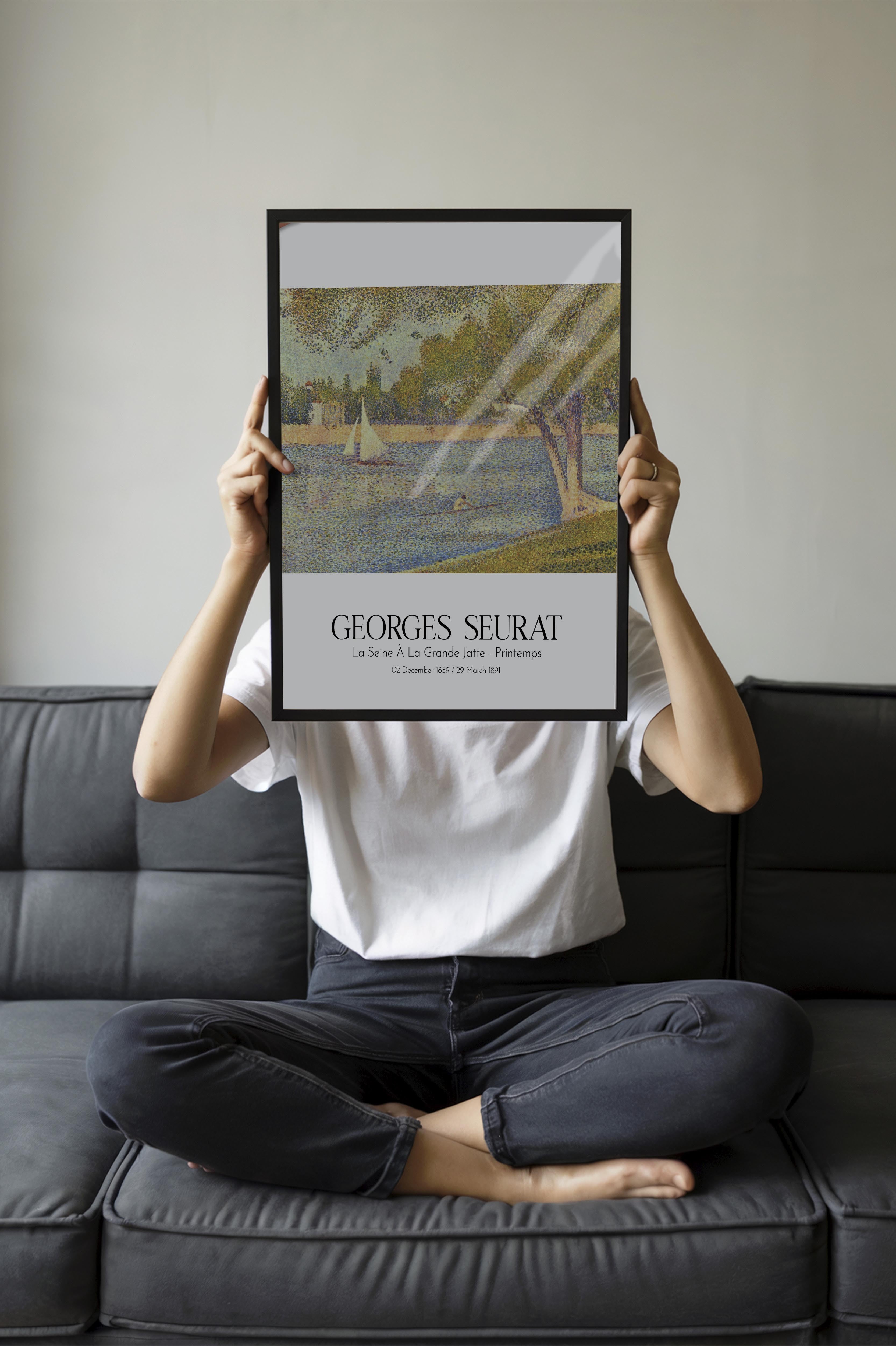 Georges Seurat - La Seine À La Grande Jatte - Printemps, Siyah Çerçeveli Tablo, Sanat Serisi NO:111908