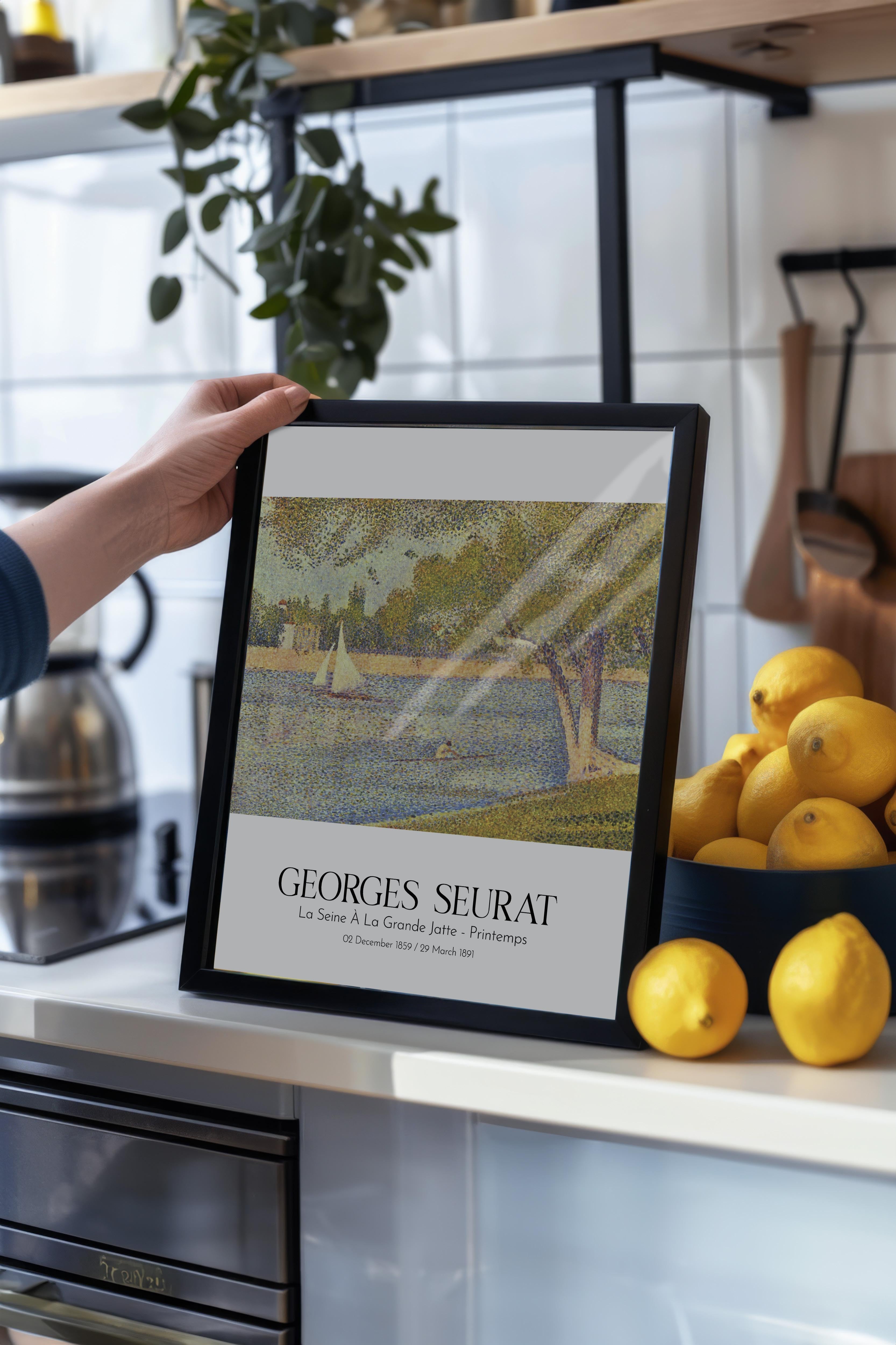 Georges Seurat - La Seine À La Grande Jatte - Printemps, Siyah Çerçeveli Tablo, Sanat Serisi NO:111908