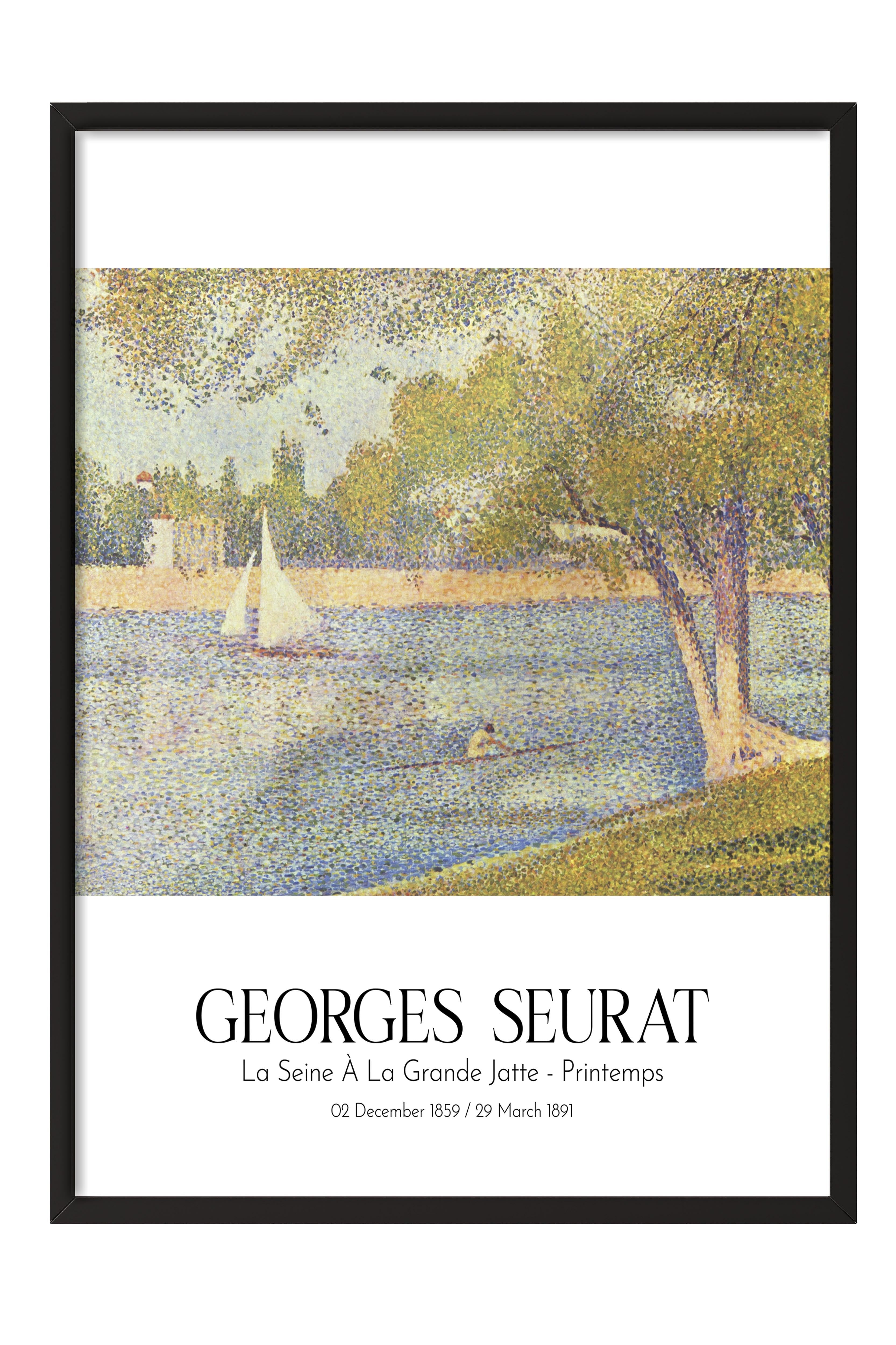 Georges Seurat - La Seine À La Grande Jatte - Printemps, Siyah Çerçeveli Tablo, Sanat Serisi NO:111908