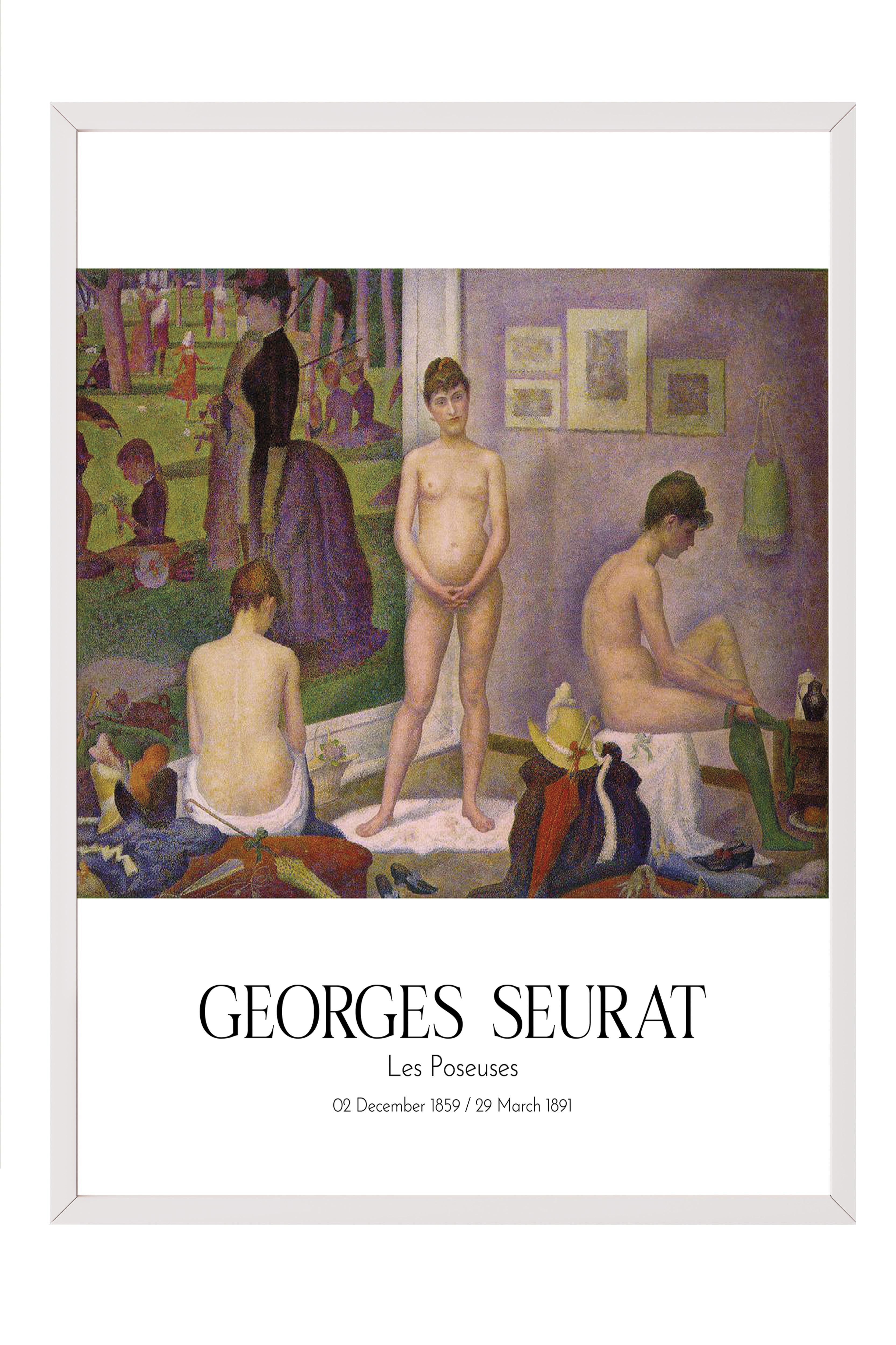 Georges Seurat - Les Poseuses, Beyaz Çerçeveli Tablo, Sanat Serisi NO:111910