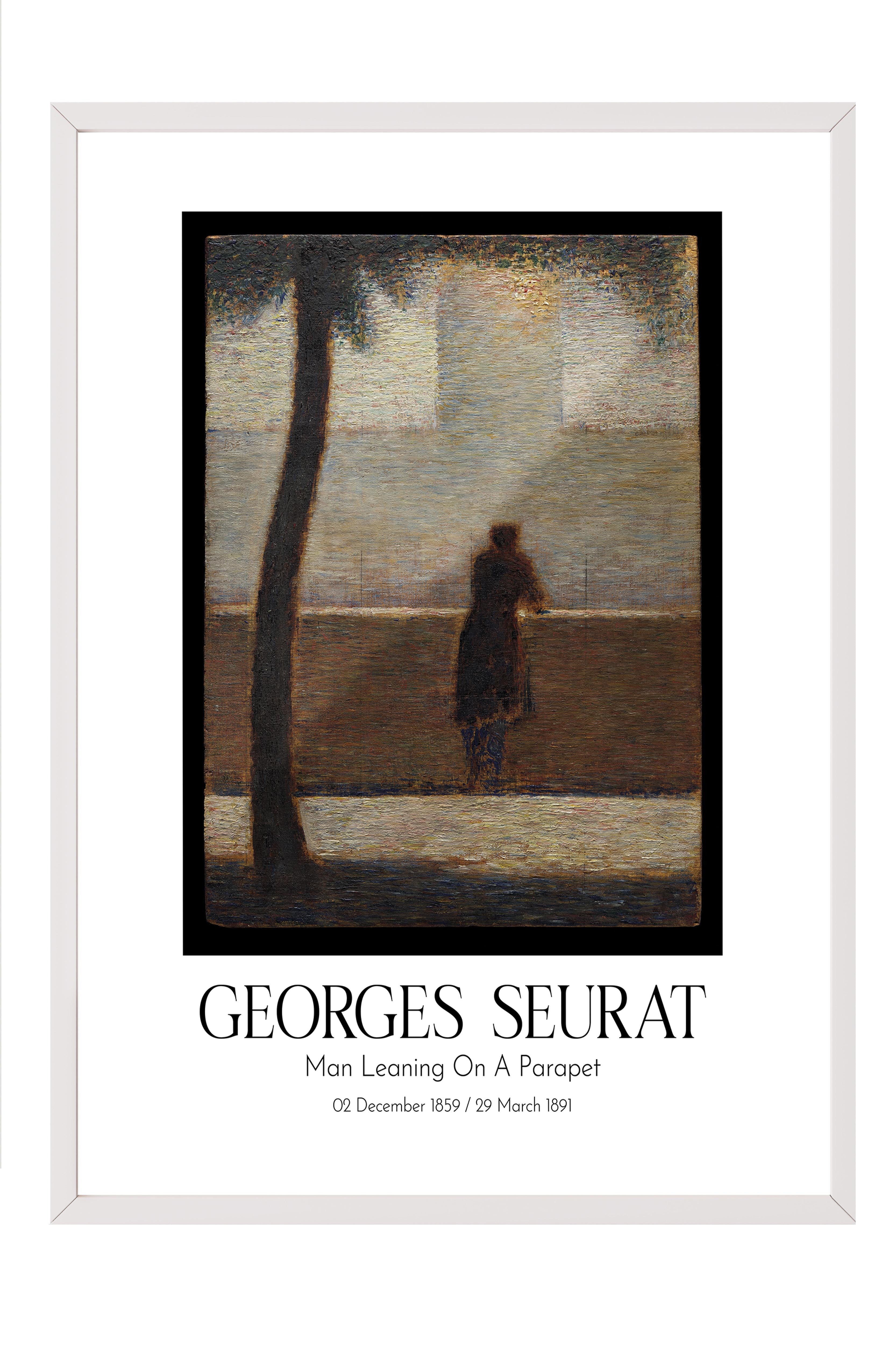 Georges Seurat - Man Leaning On A Parapet, Beyaz Çerçeveli Tablo, Sanat Serisi NO:111911