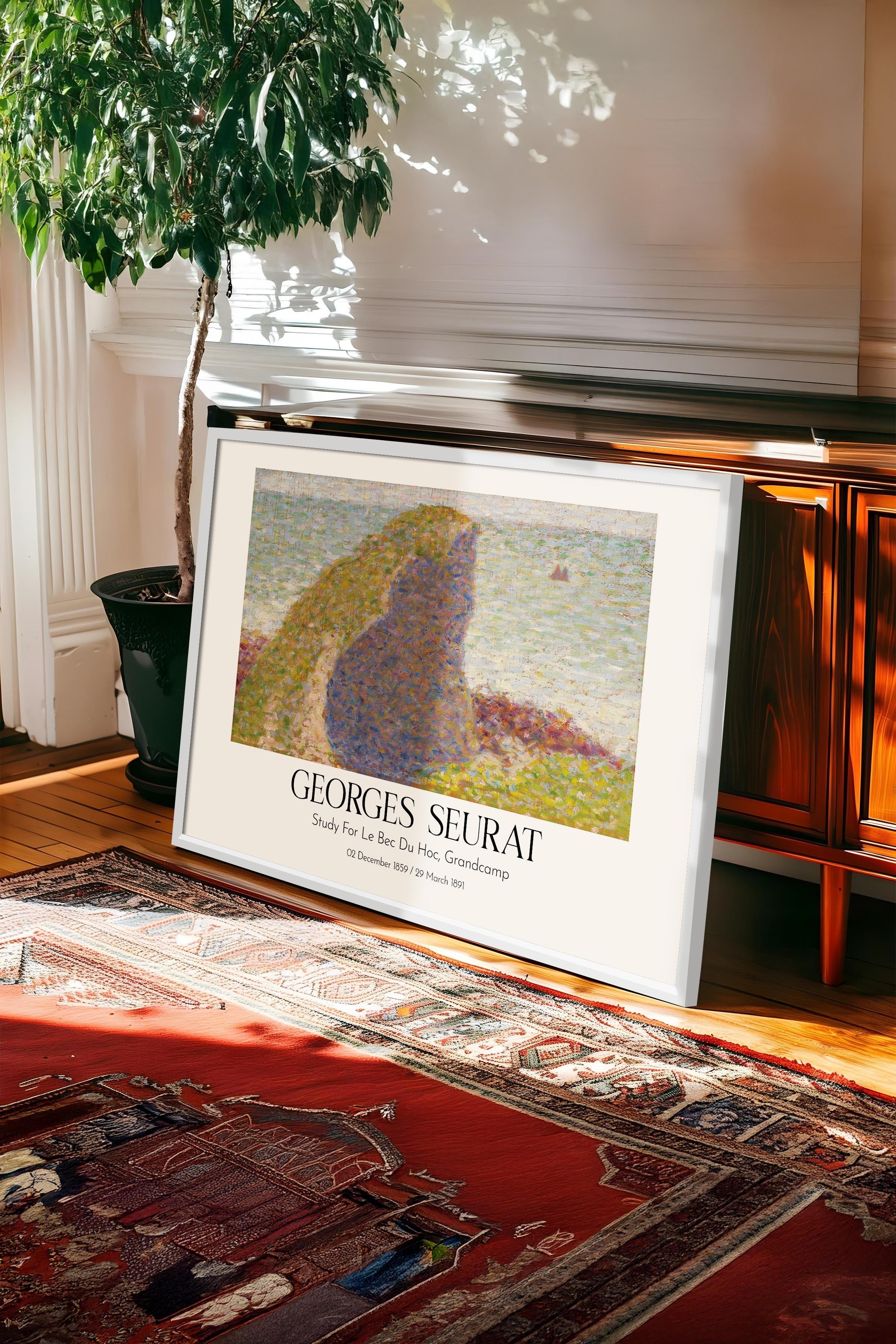 Georges Seurat - Study For Le Bec Du Hoc, Grandcamp, Beyaz Çerçeveli Tablo, Sanat Serisi NO:111934