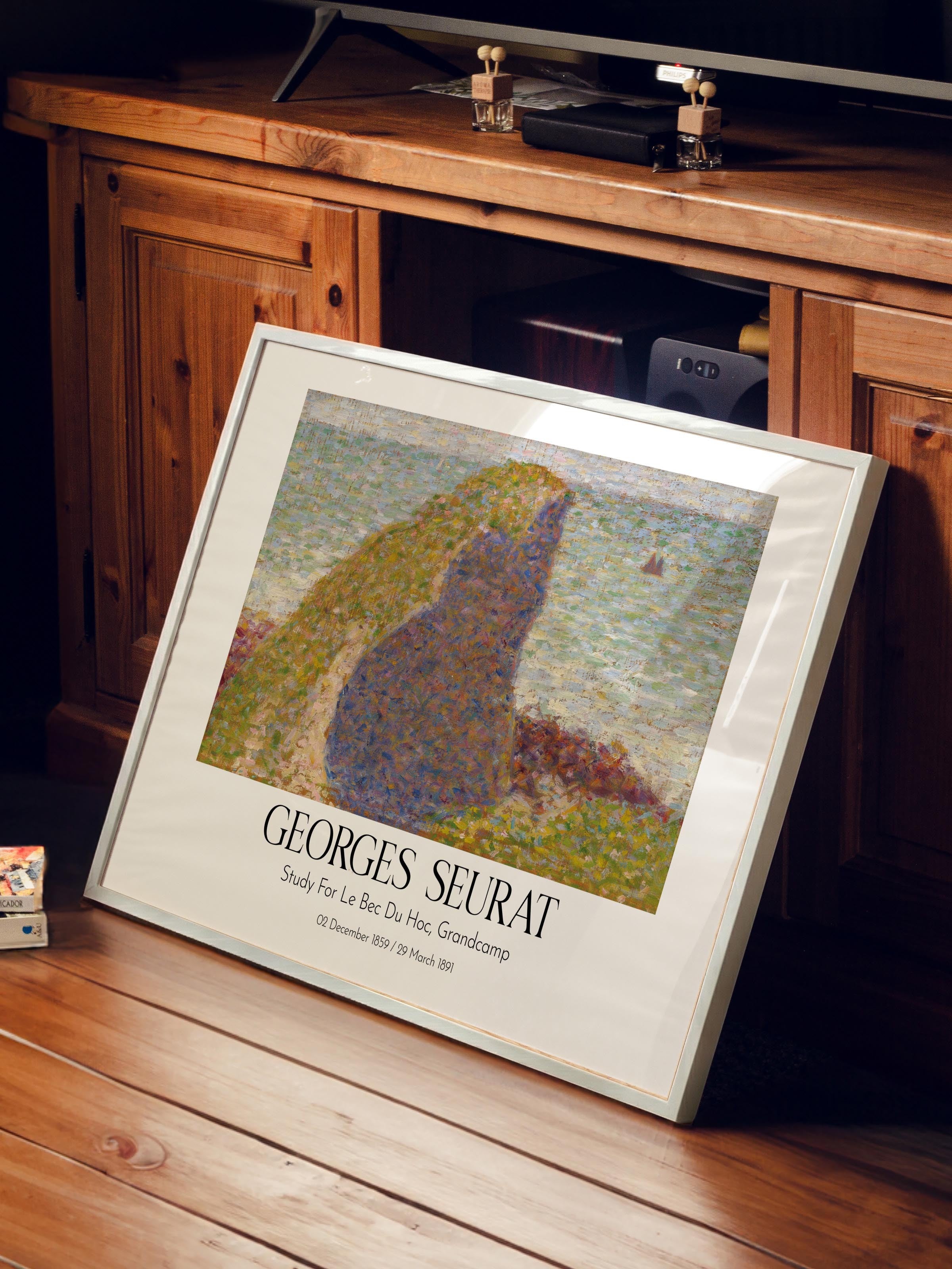 Georges Seurat - Study For Le Bec Du Hoc, Grandcamp, Beyaz Çerçeveli Tablo, Sanat Serisi NO:111934