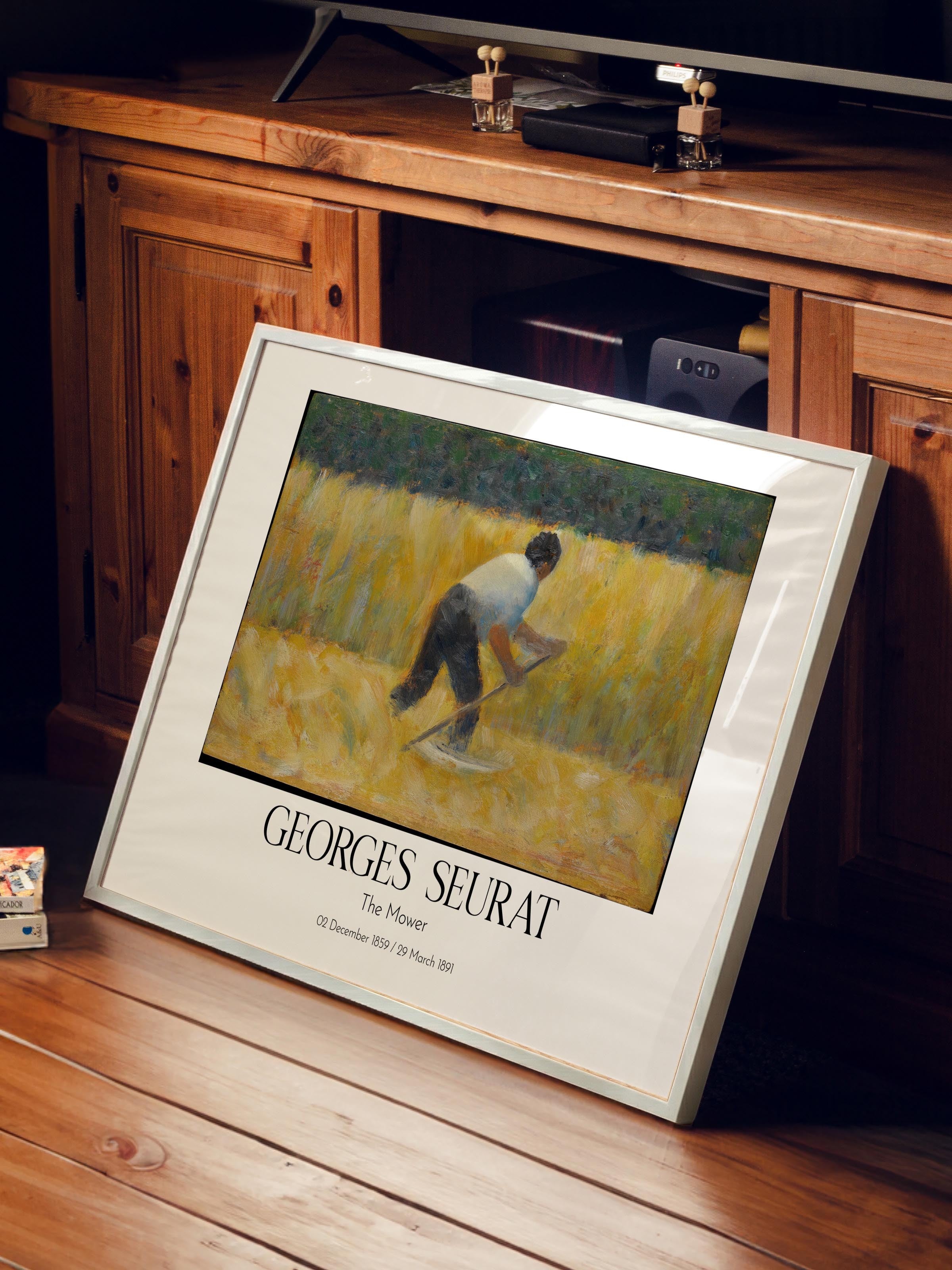 Georges Seurat - The Mower, Beyaz Çerçeveli Tablo, Sanat Serisi NO:111935