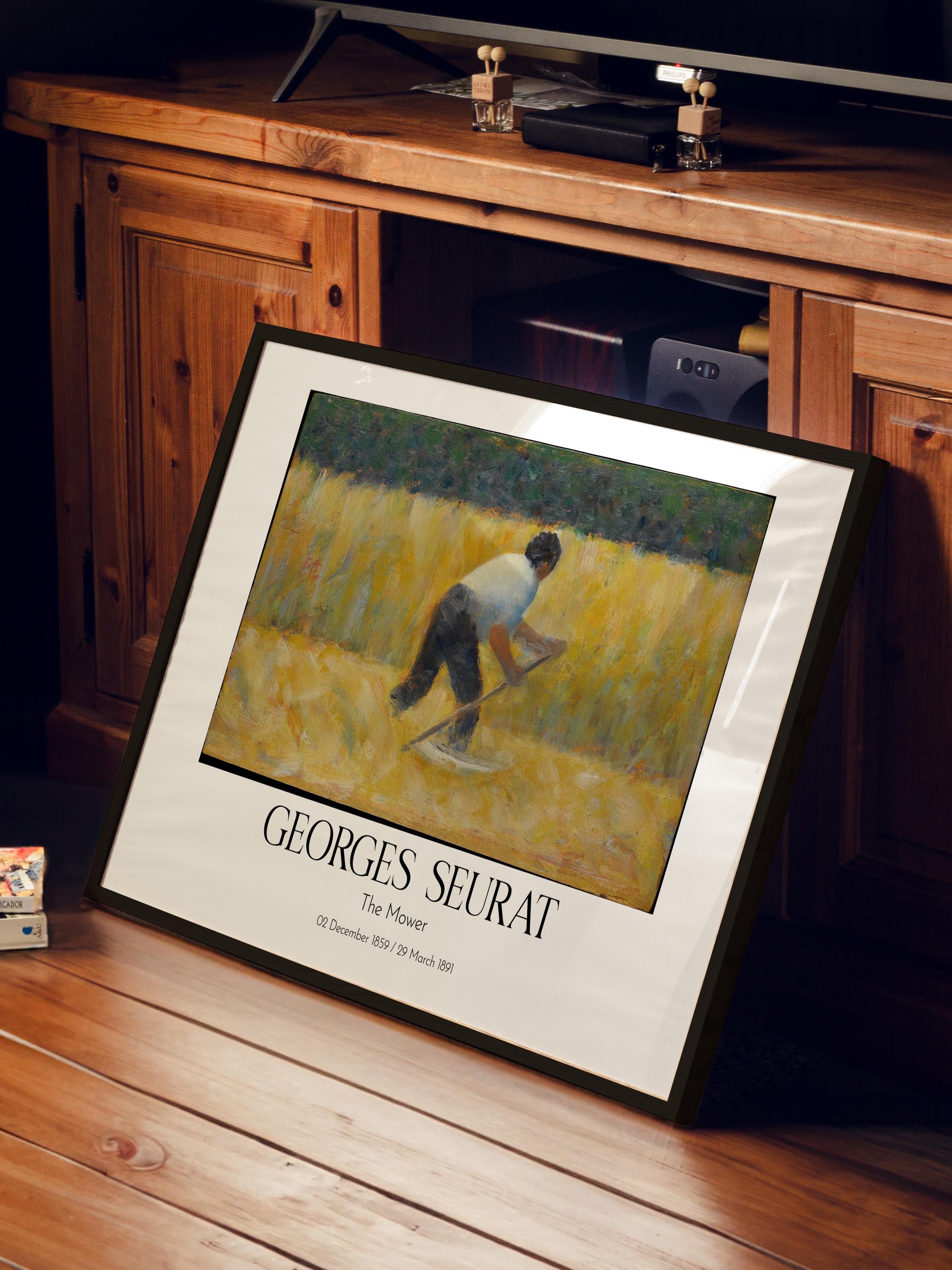 Georges Seurat - The Mower, Siyah Çerçeveli Tablo, Sanat Serisi NO:111935