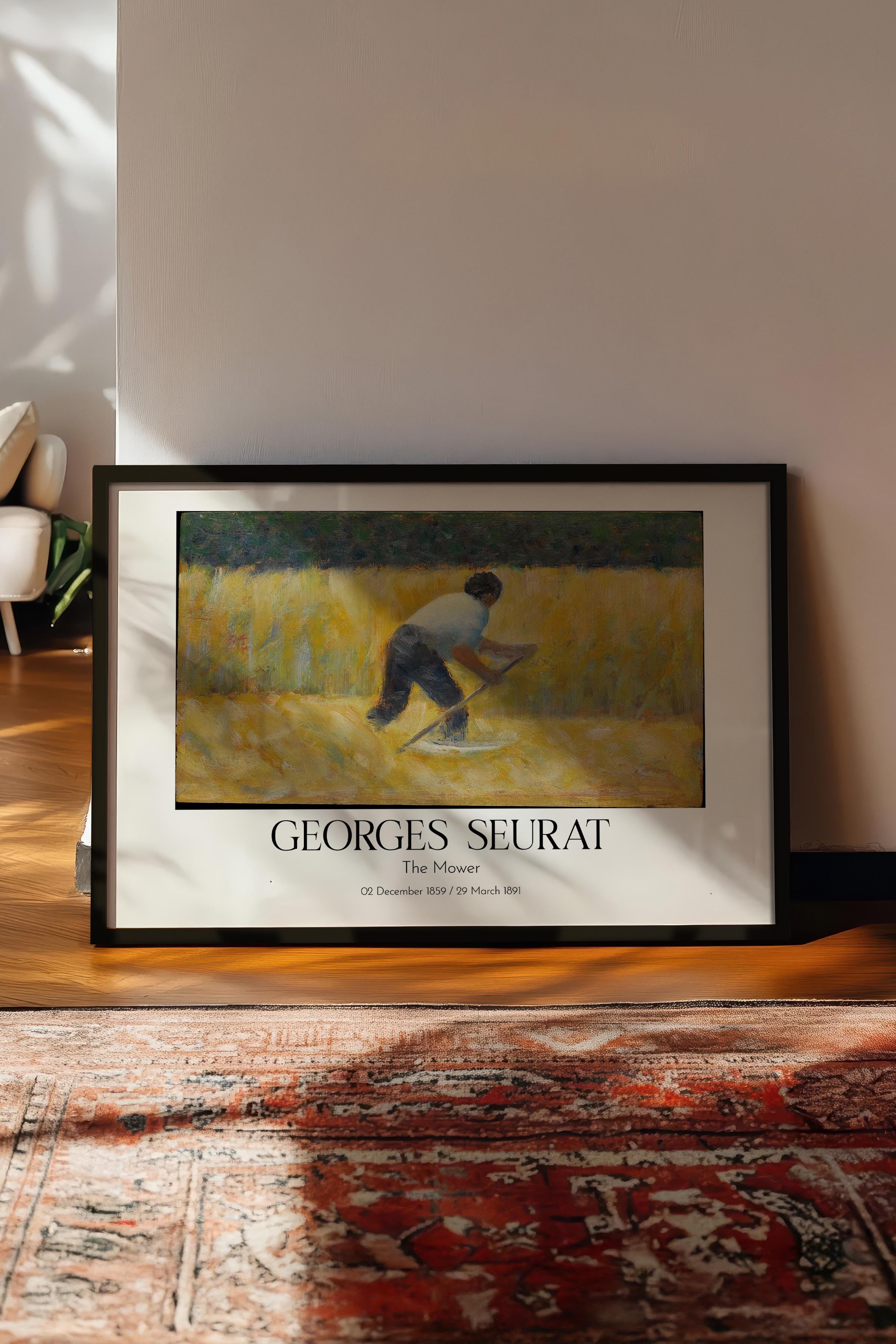 Georges Seurat - The Mower, Siyah Çerçeveli Tablo, Sanat Serisi NO:111935