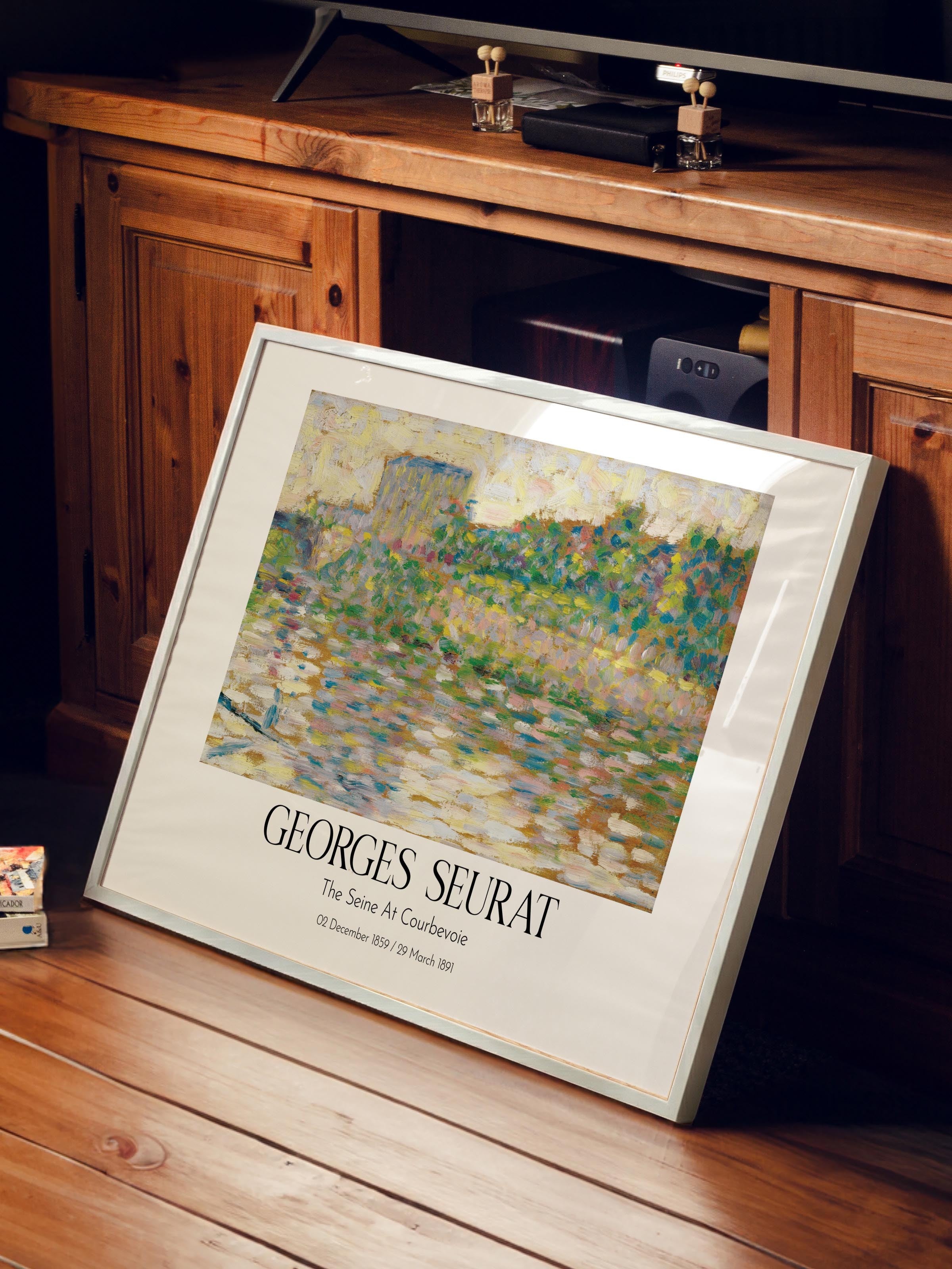 Georges Seurat - The Seine At Courbevoie, Beyaz Çerçeveli Tablo, Sanat Serisi NO:111937
