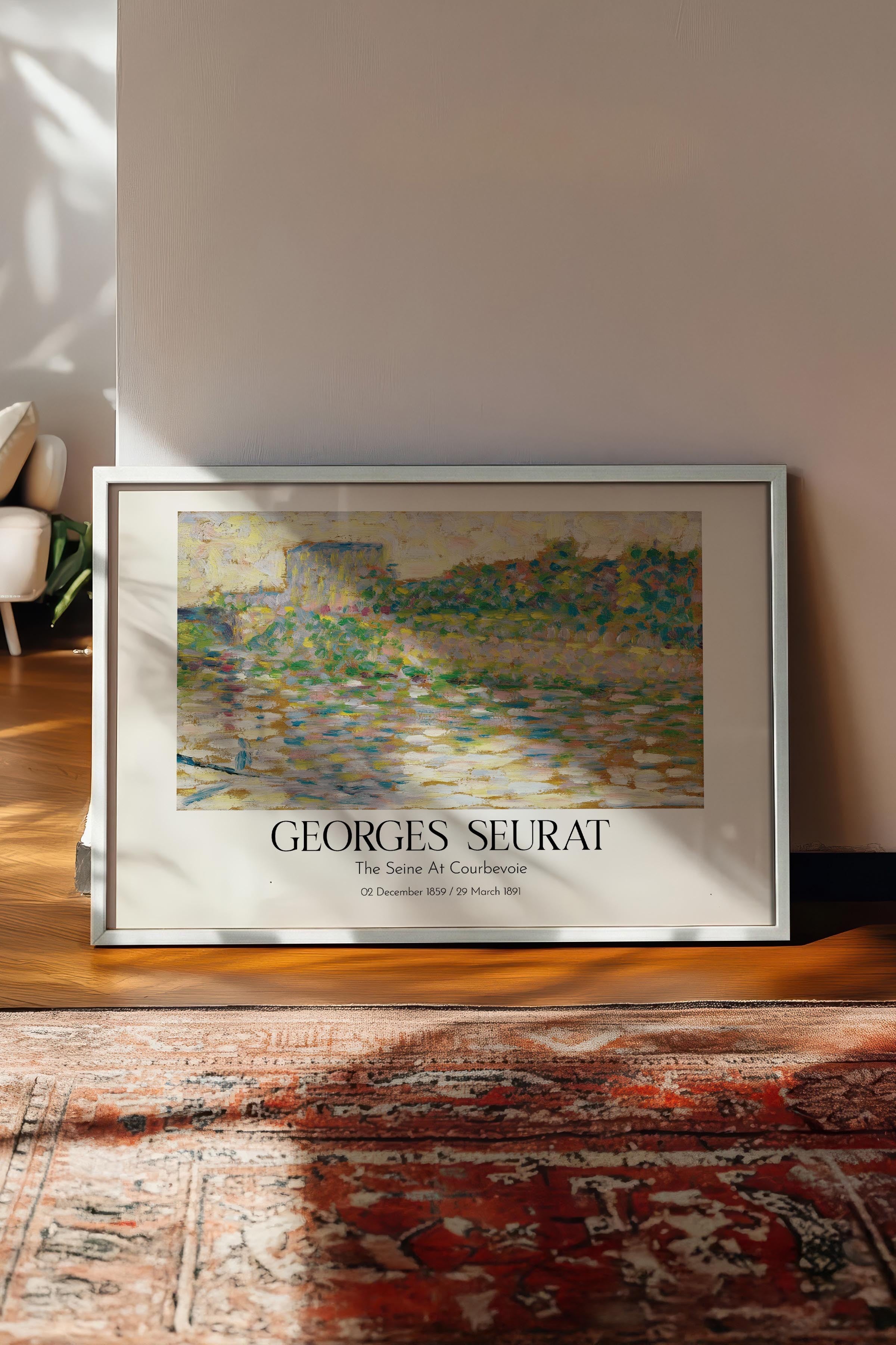 Georges Seurat - The Seine At Courbevoie, Beyaz Çerçeveli Tablo, Sanat Serisi NO:111937