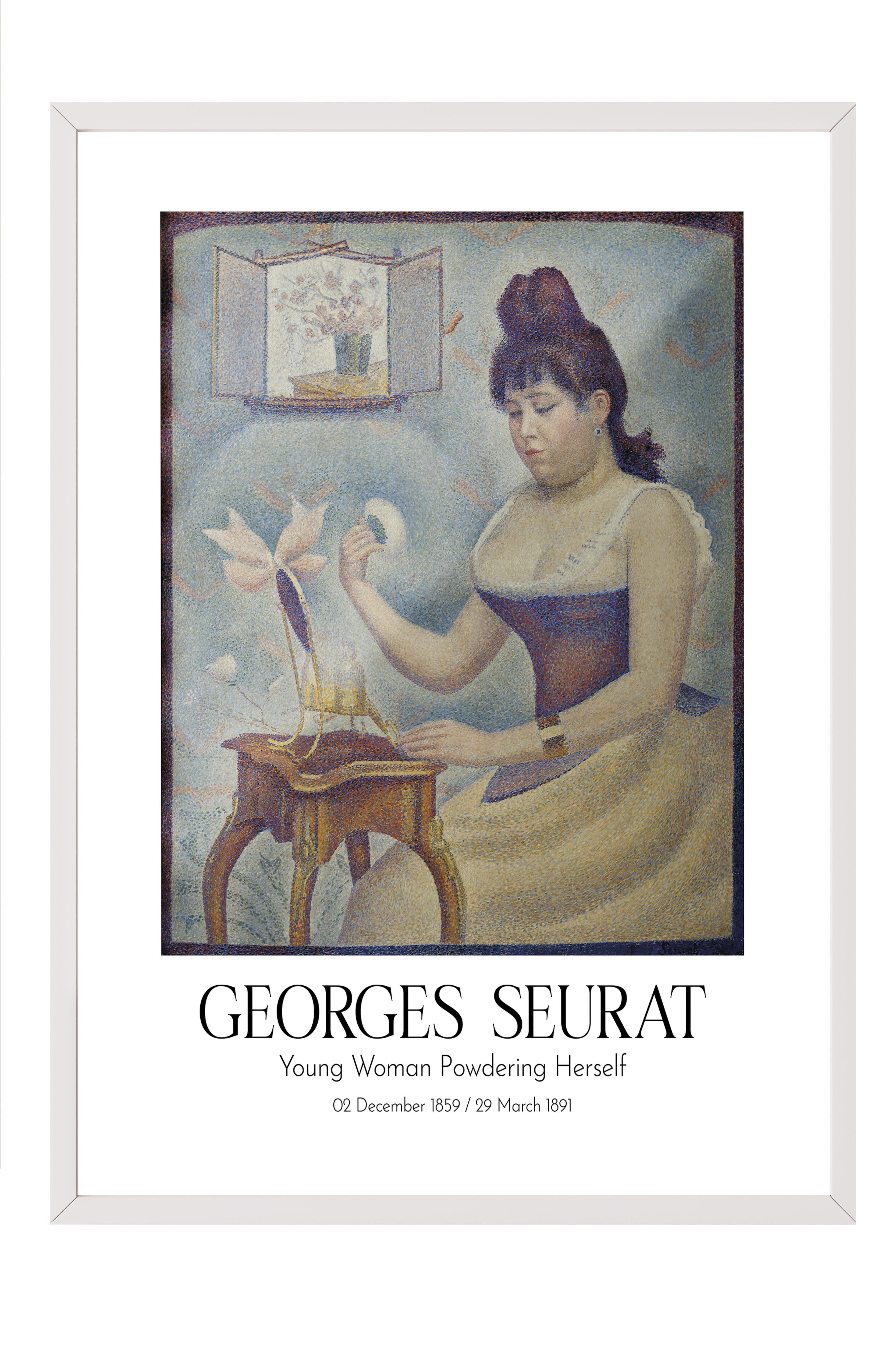 Georges Seurat - Young Woman Powdering Herself, Beyaz Çerçeveli Tablo, Sanat Serisi NO:111924