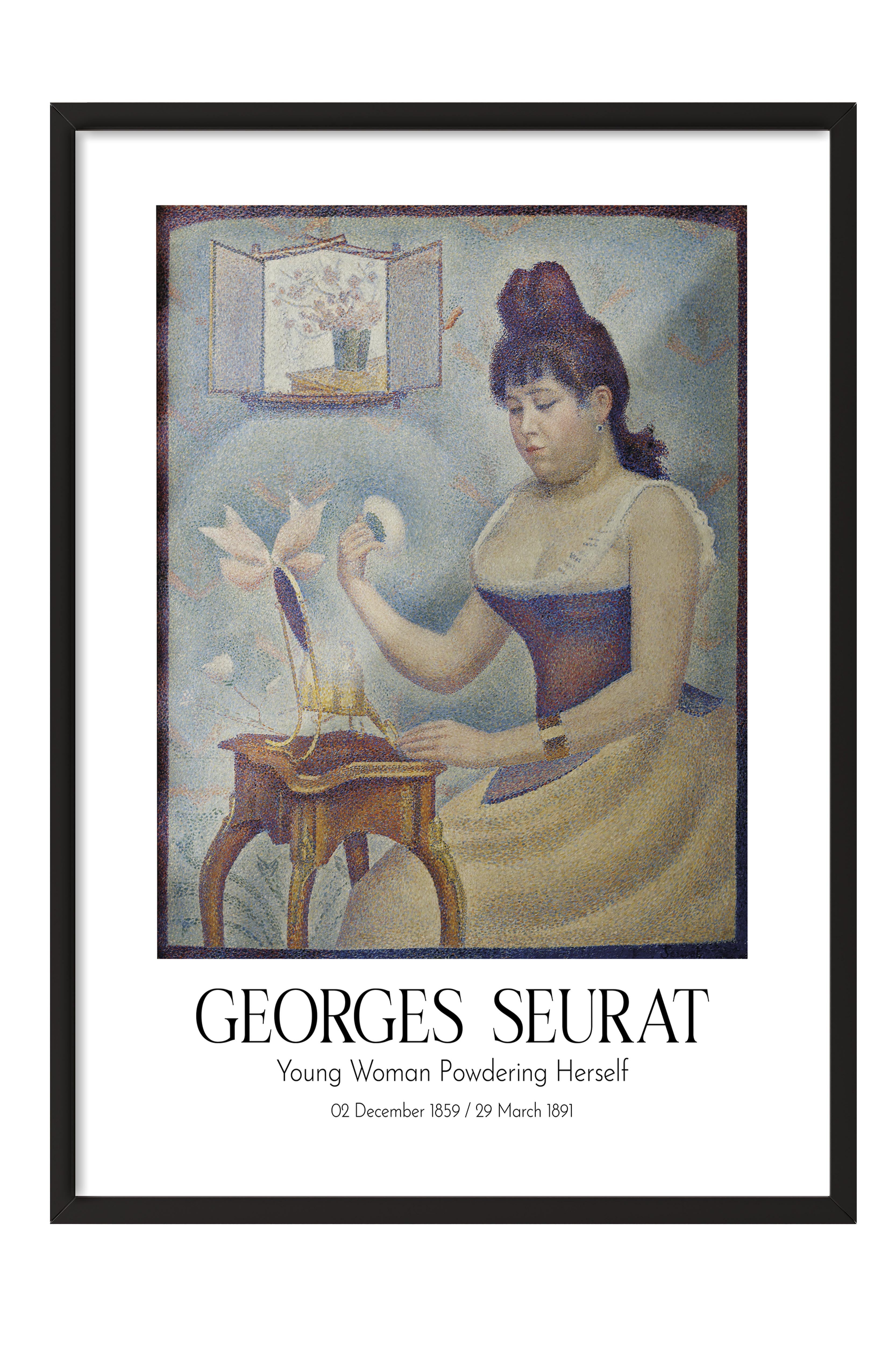 Georges Seurat - Young Woman Powdering Herself, Siyah Çerçeveli Tablo, Sanat Serisi NO:111924