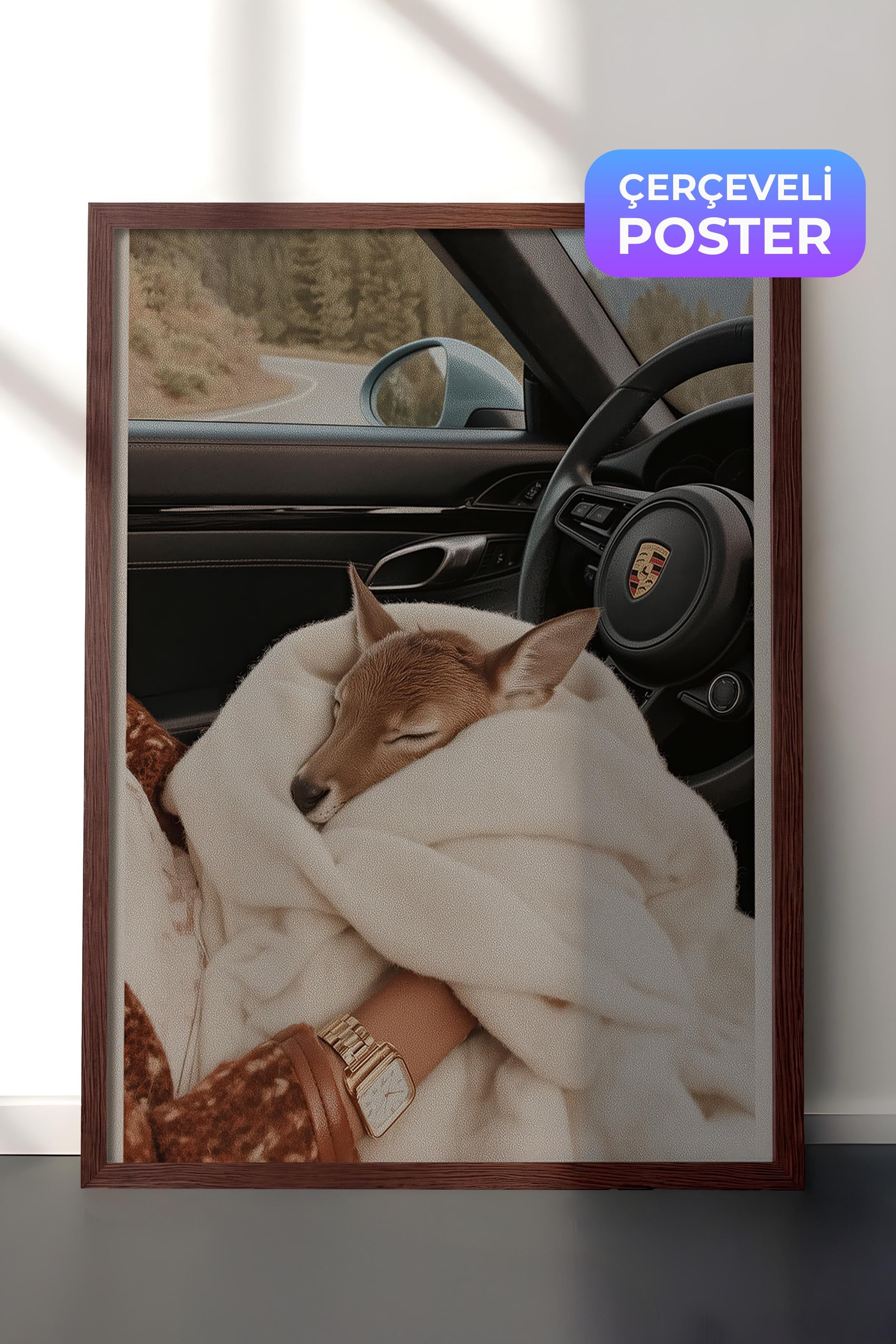 Geyik Yavrusu Posteri, Kahverengi Çerçeveli Poster, Old Money Serisi, NO:113211