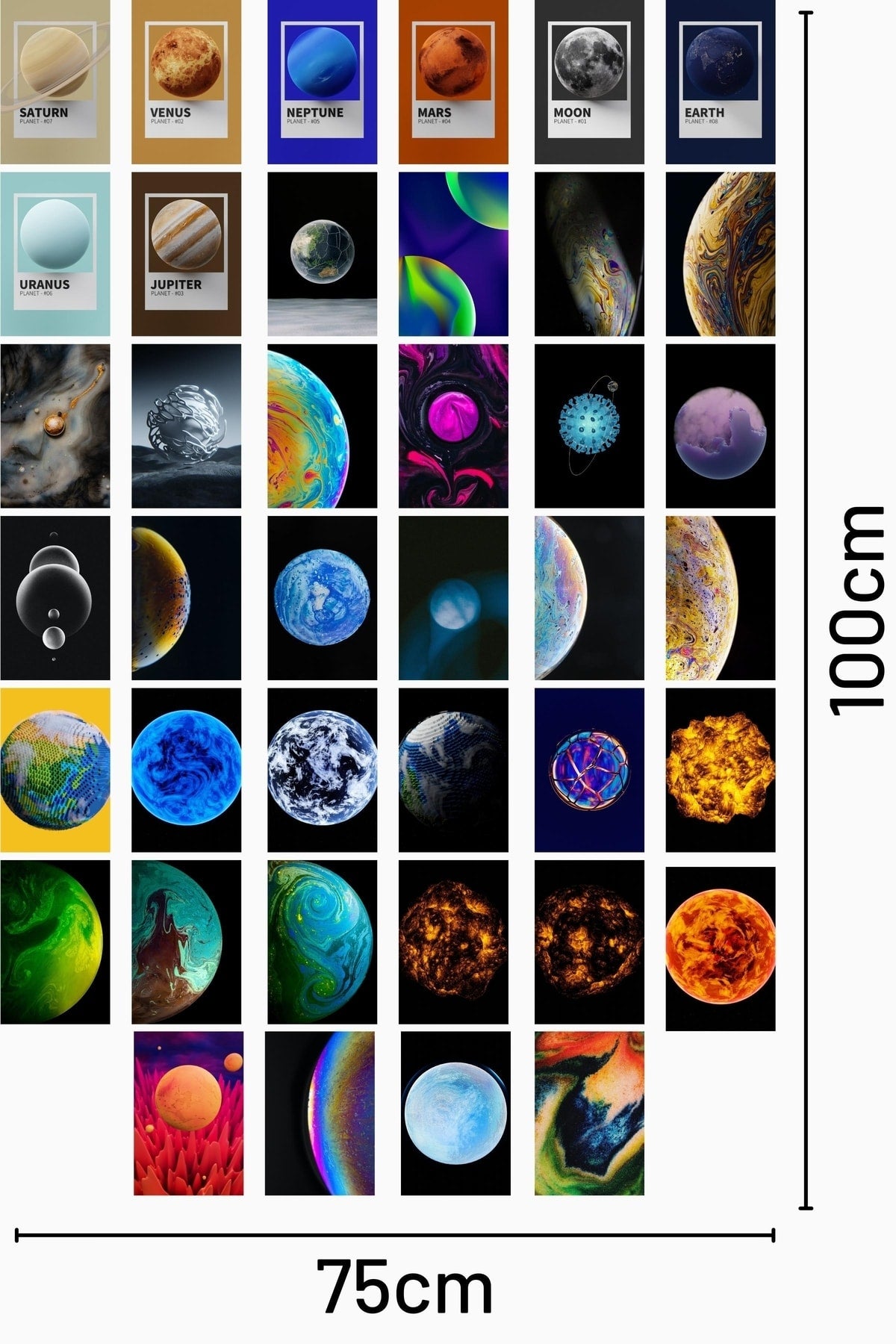 Gezegen Galaksi Kolaj Poster Seti - Kolaj Seti - Stiker Bant Hediyeli - 40 Adet 10*15cm - Kutulu Set
