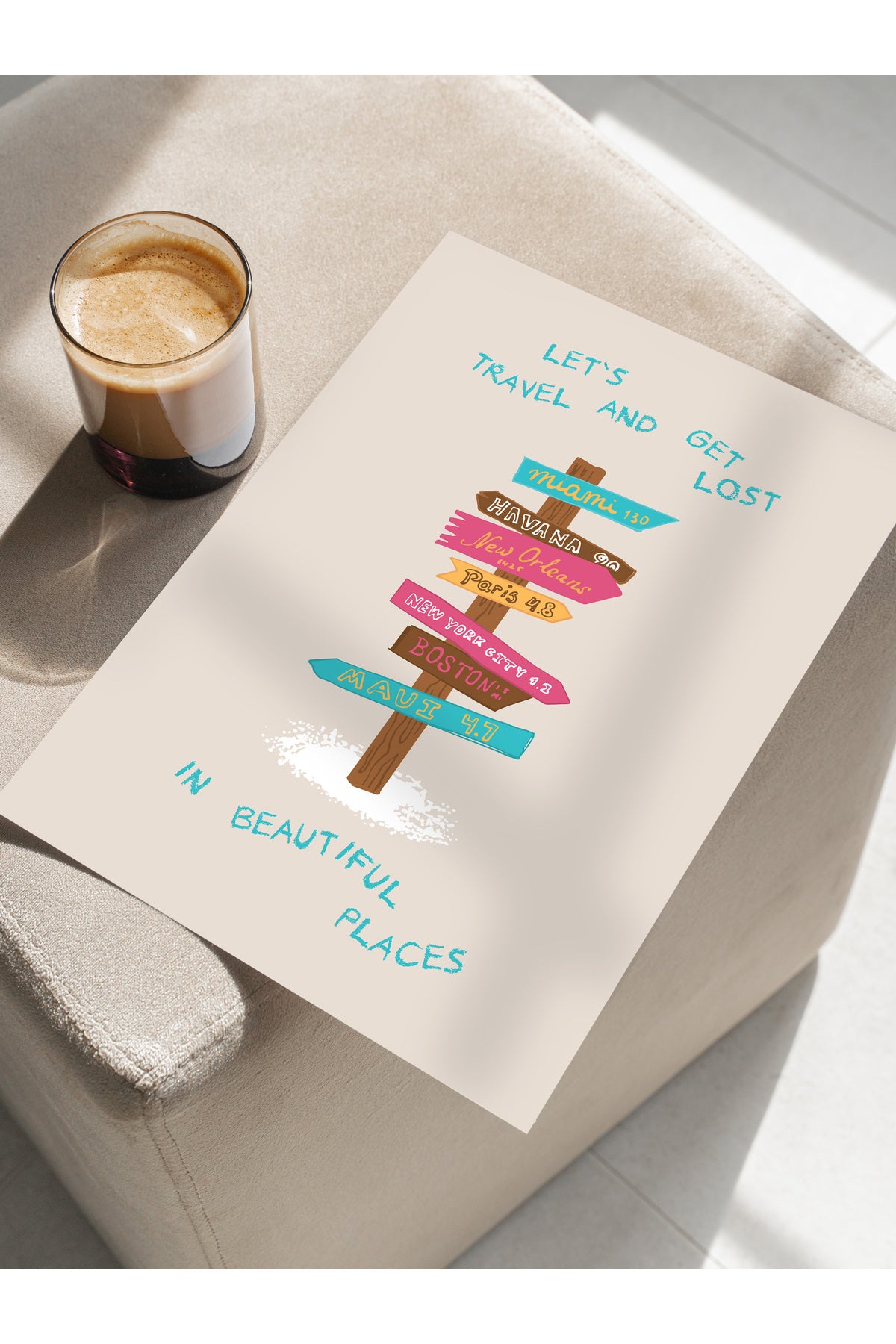 Gezi Çizim Temalı Duvar Posteri, Estetik Çerçevesiz Poster - Yatak Odası, Salon, Mutfak Duvar Dekoru