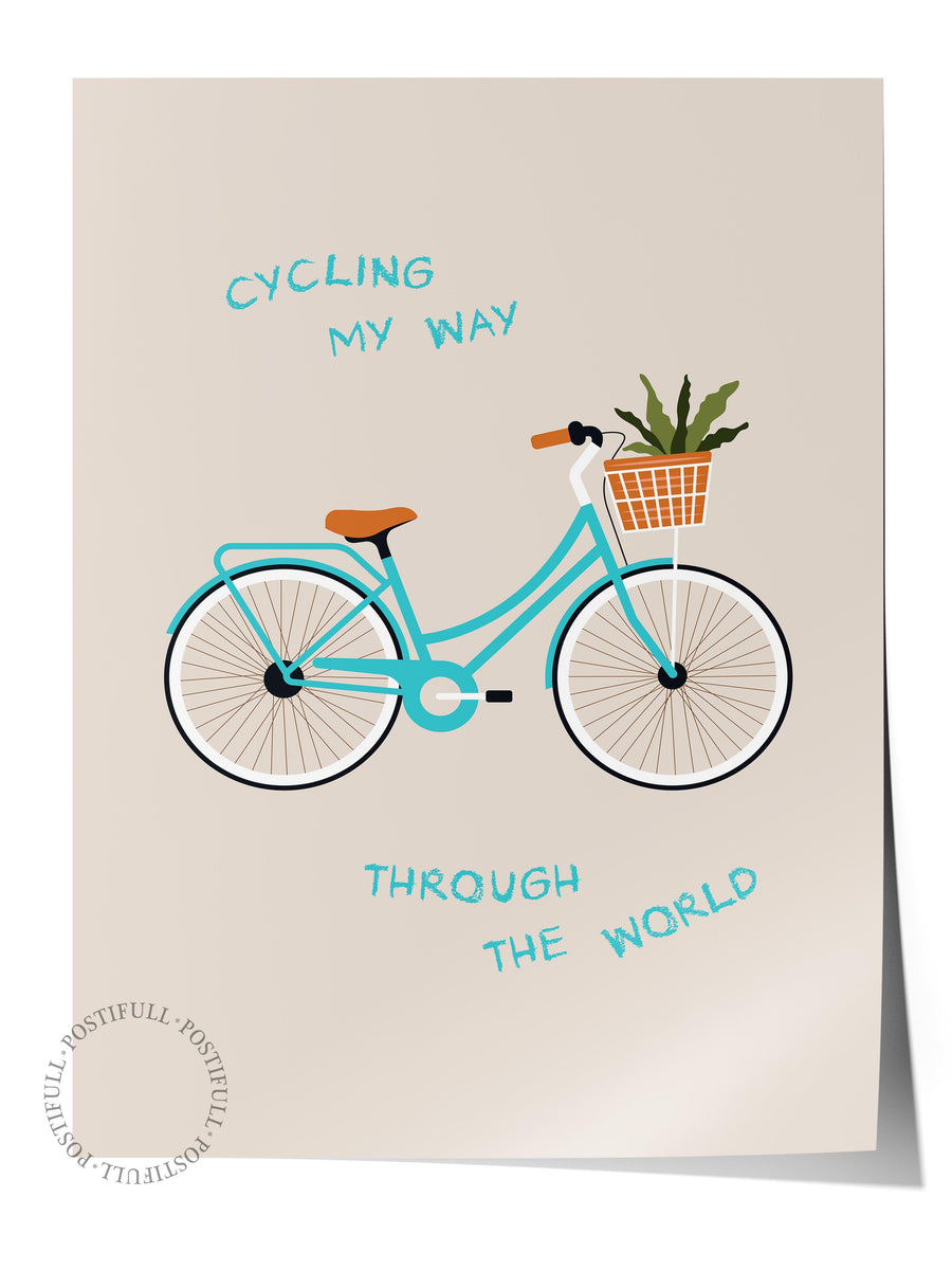 CYCLING MY WAY THROUGH THE WORLD Minimalist Yaz Çerçevesiz Poster