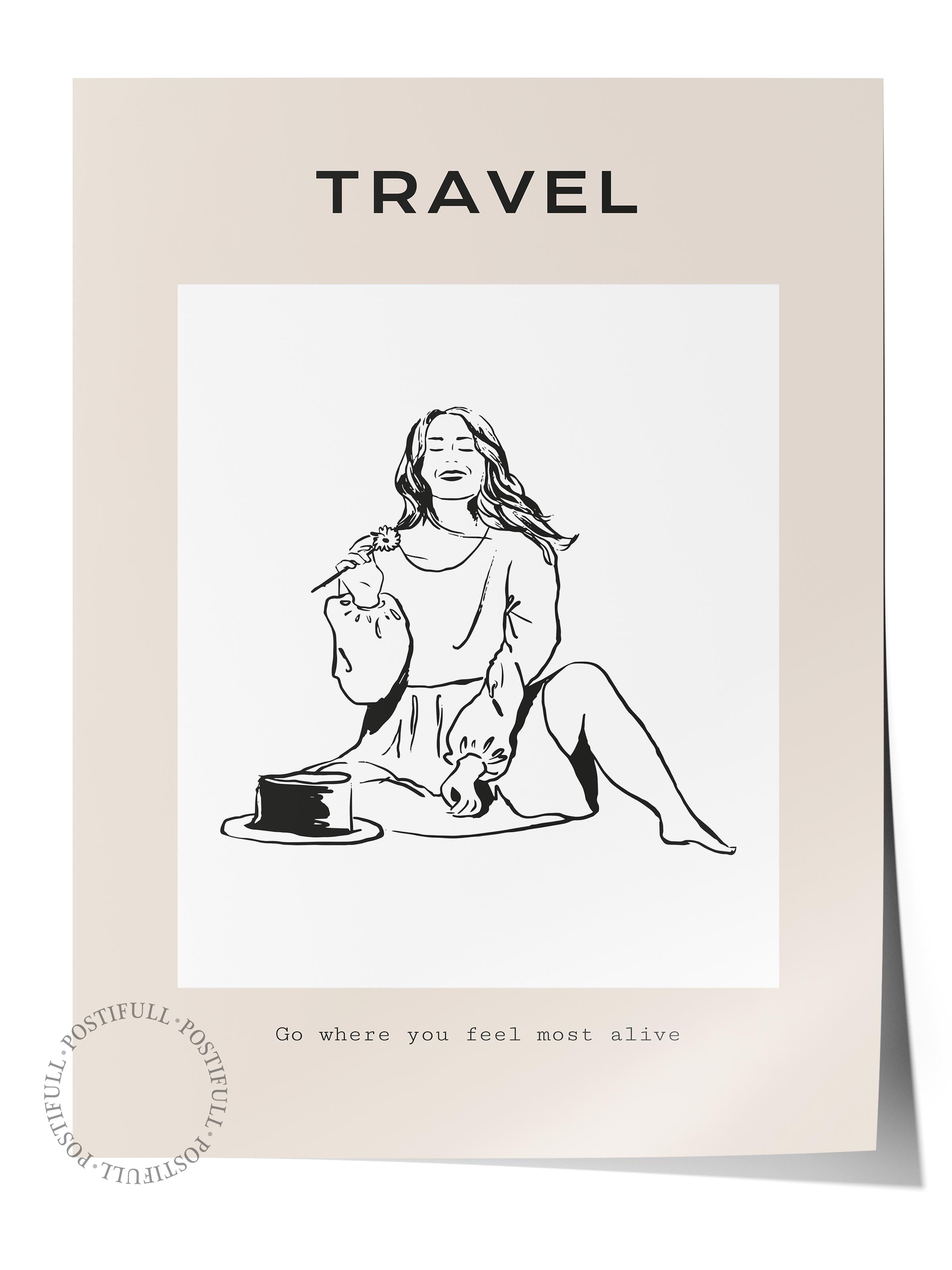 Gezi Çizim Temalı Duvar Posteri, Estetik Çerçevesiz Poster - Yatak Odası, Salon, Mutfak Duvar Dekoru