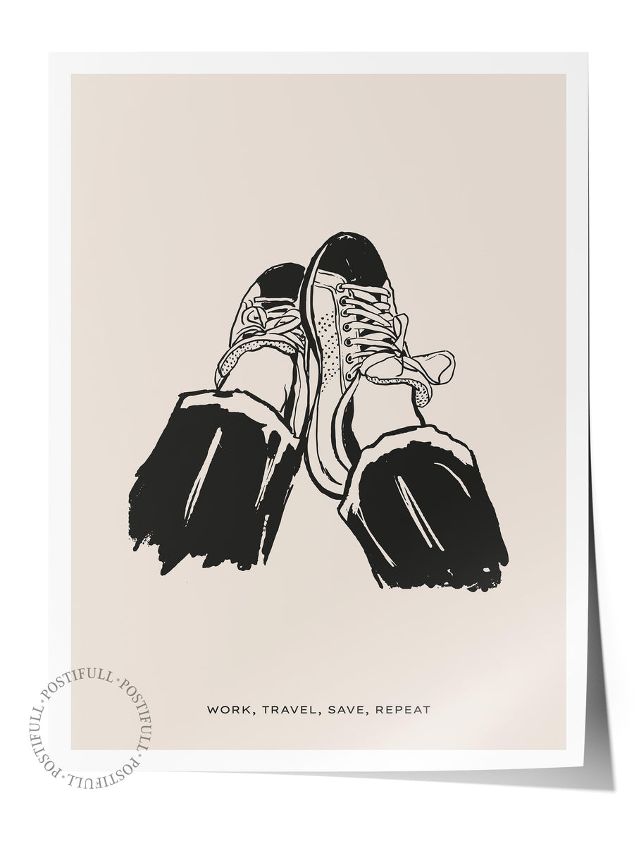 WORK, TRAVEL, SAVE, REPEAT Minimalist Yaz Çerçevesiz Poster