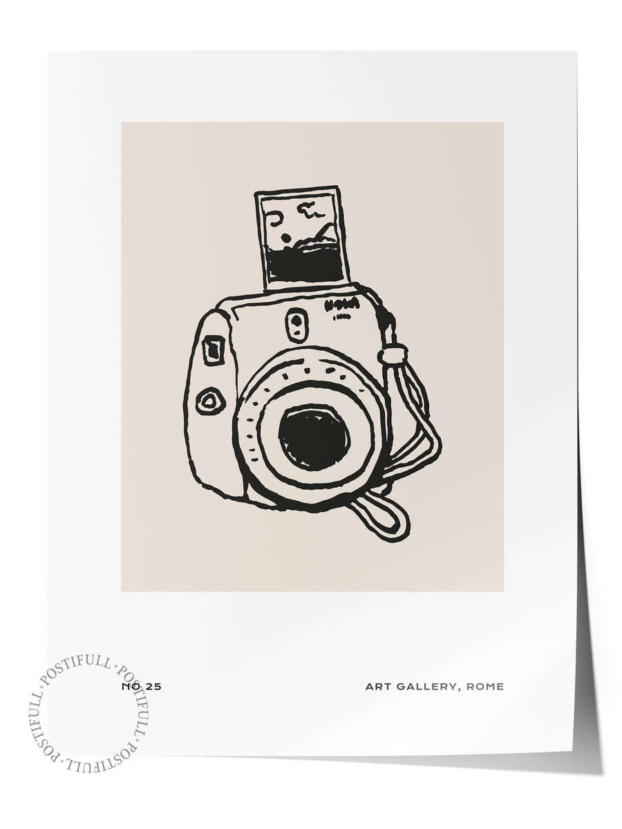 Çizgisel Kamera İllüstrasyonu Minimalist Yaz Çerçevesiz Poster