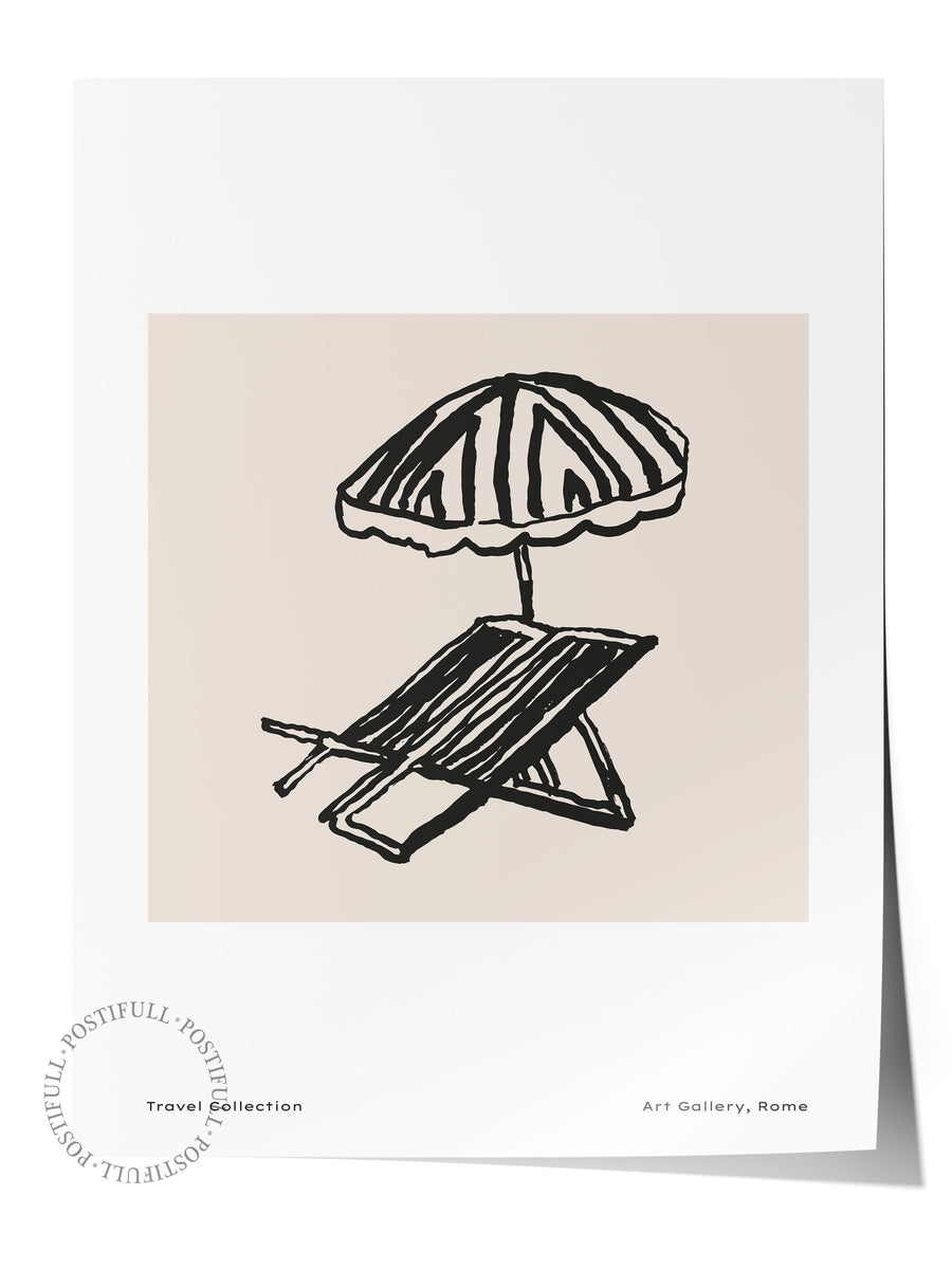 Şezlong ve Şemsiye Minimalist Yaz Çerçevesiz Poster
