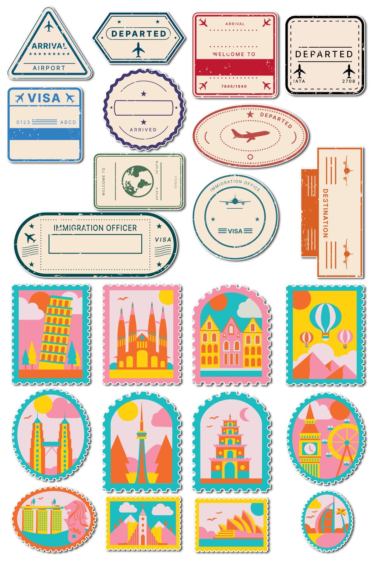 Gezi Temalı Sticker Seti - 16 Adet Etiket Seti- Telefon, Tablet, Defter Laptop Uyumlu Etiket