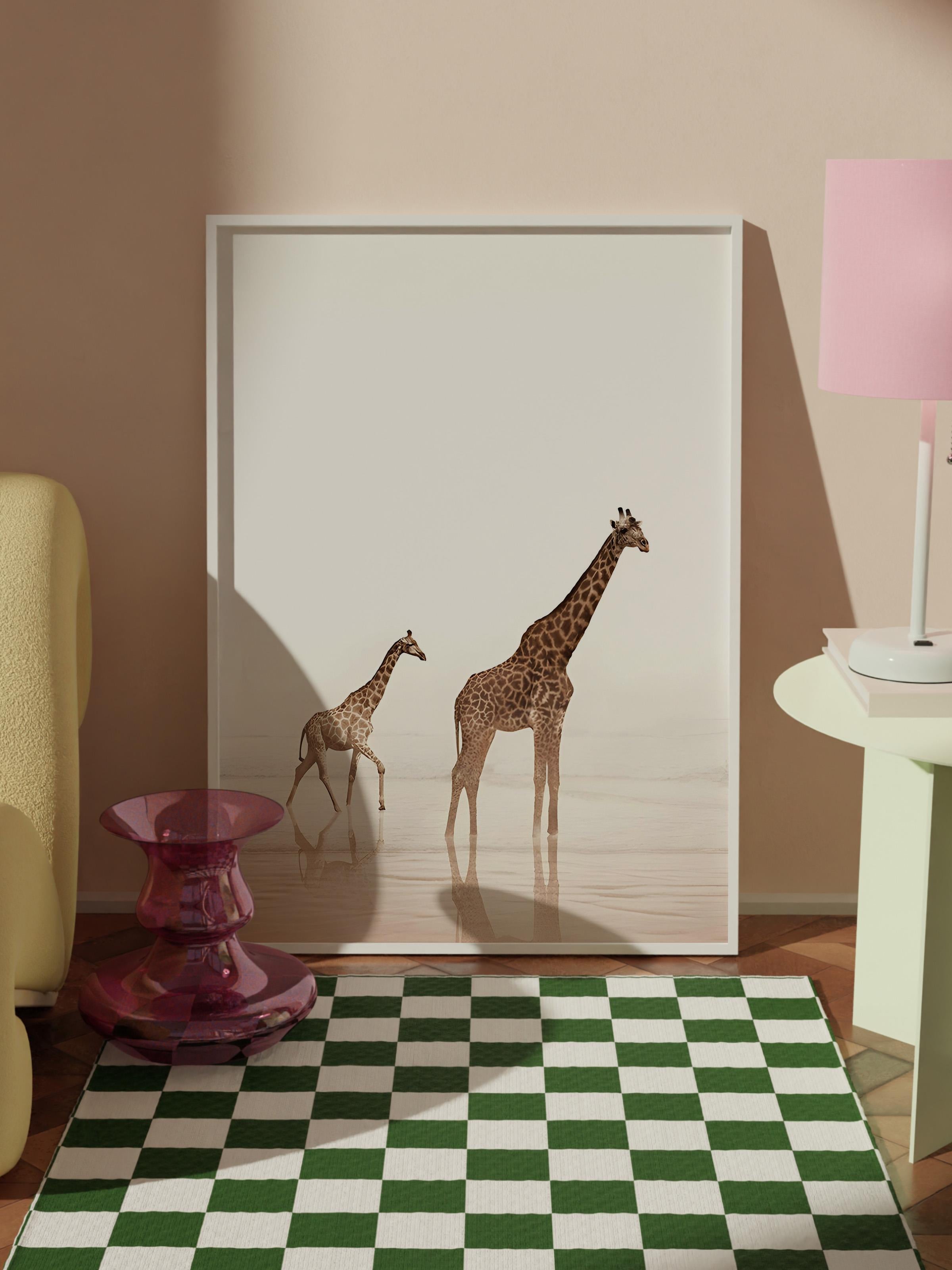 Giraffes by the dessert Beyaz Çerçeveli Tablo, Duvar Tablosu Comfort Serisi NO:108345
