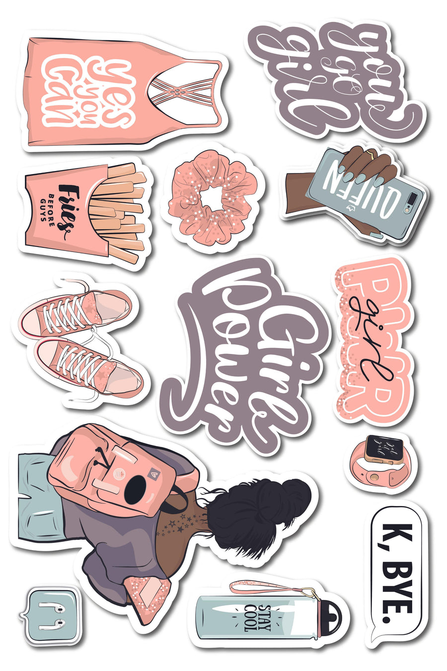 Girl Power Temalı Sticker ve Etiket Seti - Orta Boy - Su Geçirmez, Kalın Yapışkanlı Sticker Seti