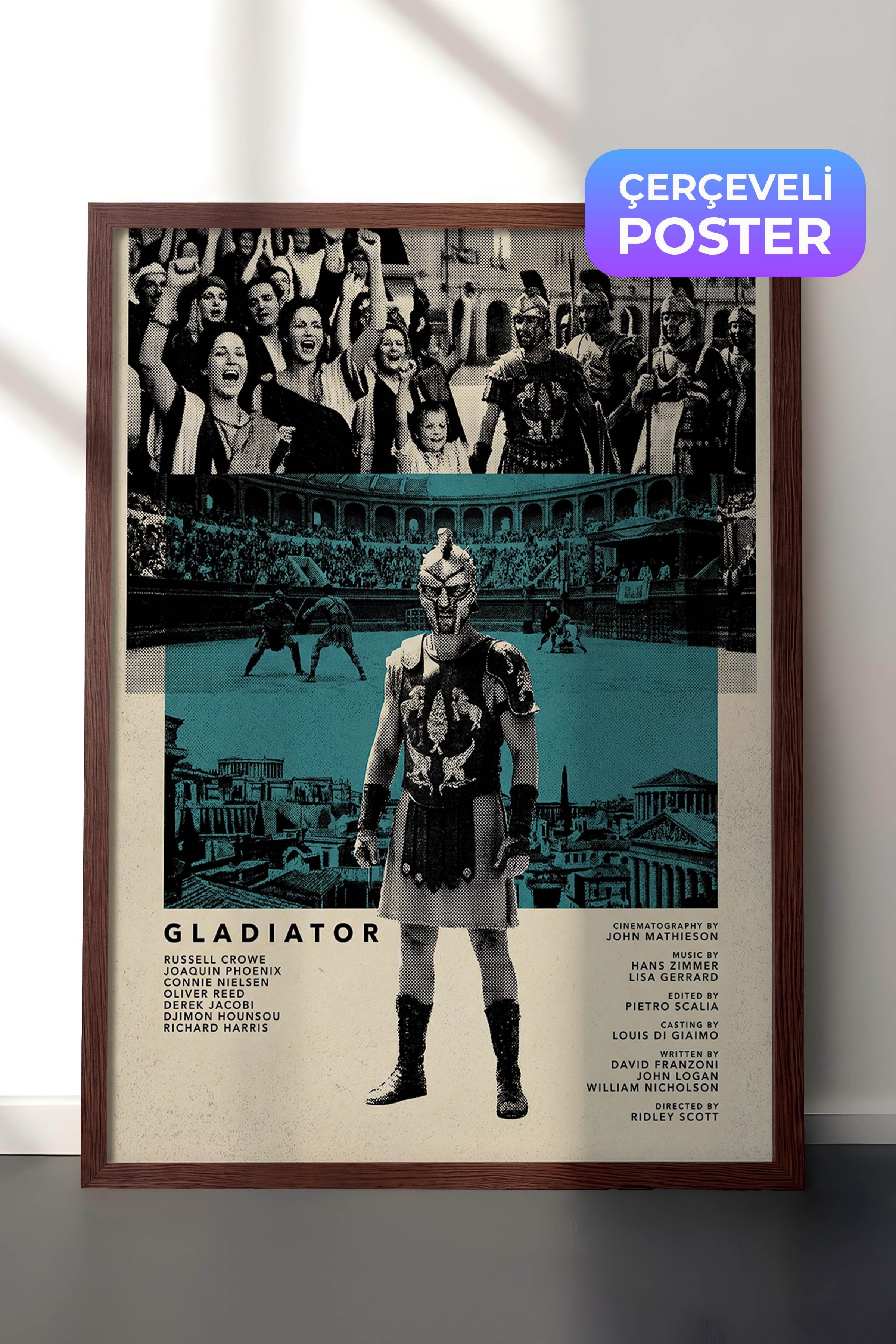 Gladiator Kahverengi Çerçeveli Poster, Sinema ve Dizi Tablo, Film Dizi Afişleri NO:112803