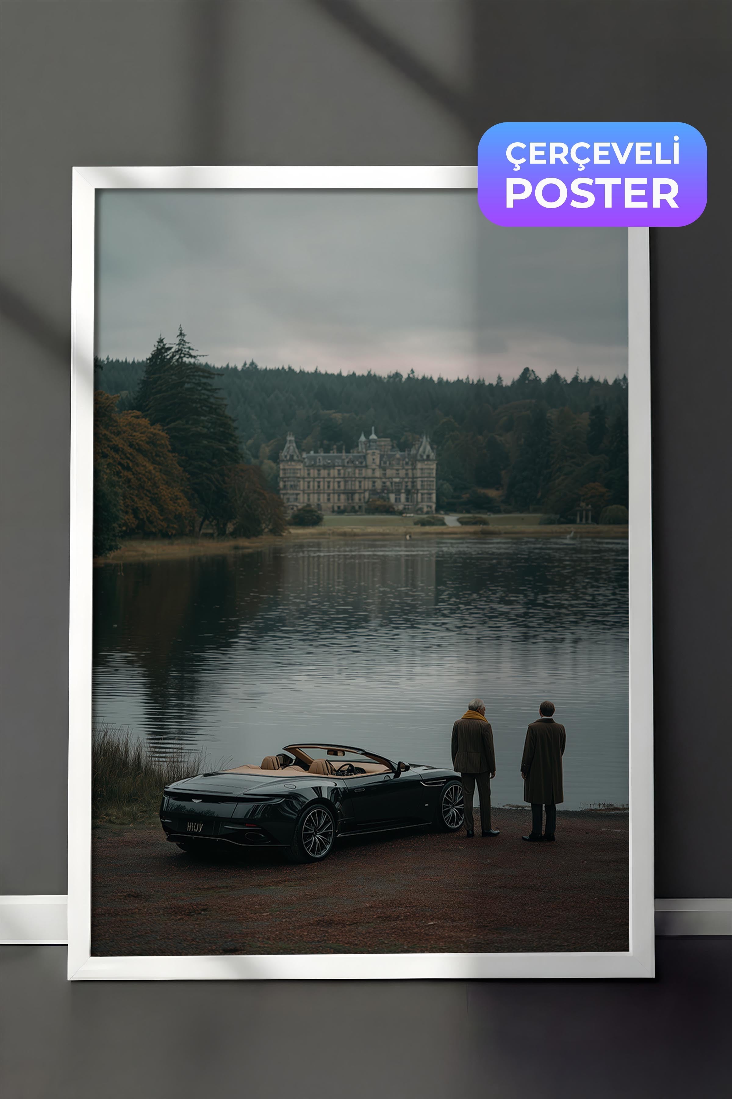 Göl Kenarında Araba Posteri, Beyaz Çerçeveli Poster, Old Money Serisi, NO:113239