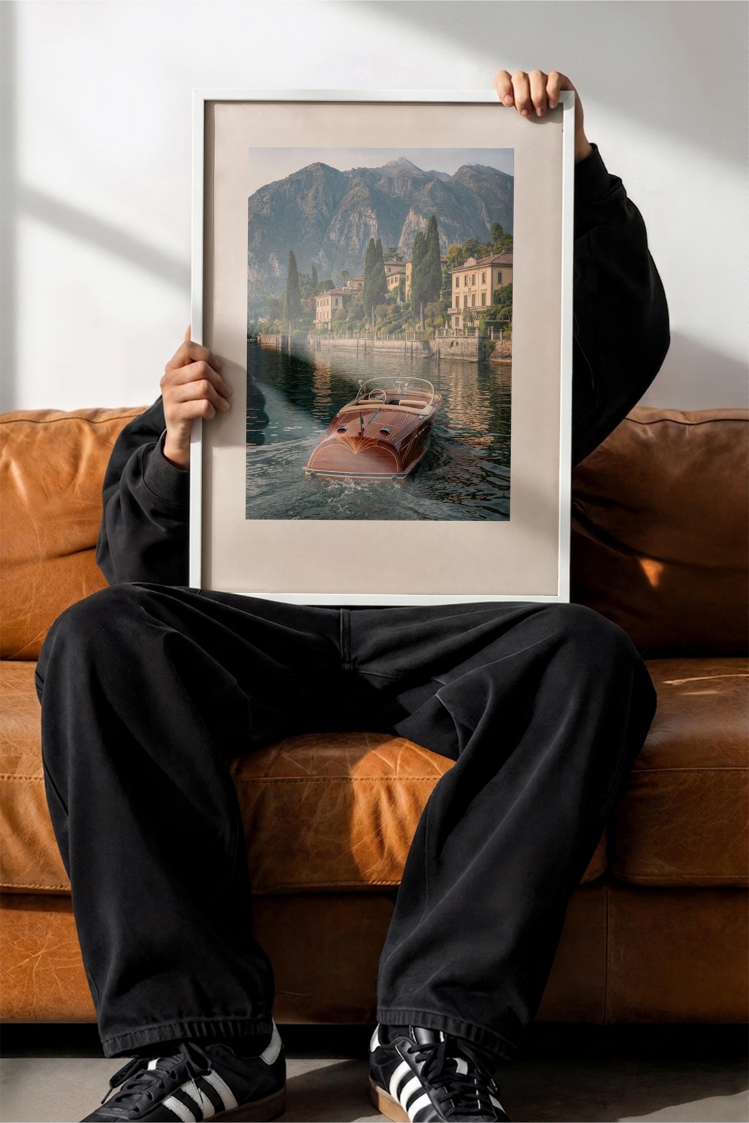 Göl ve Tekne Posteri, Beyaz Çerçeveli Poster, Old Money Serisi, NO:113149