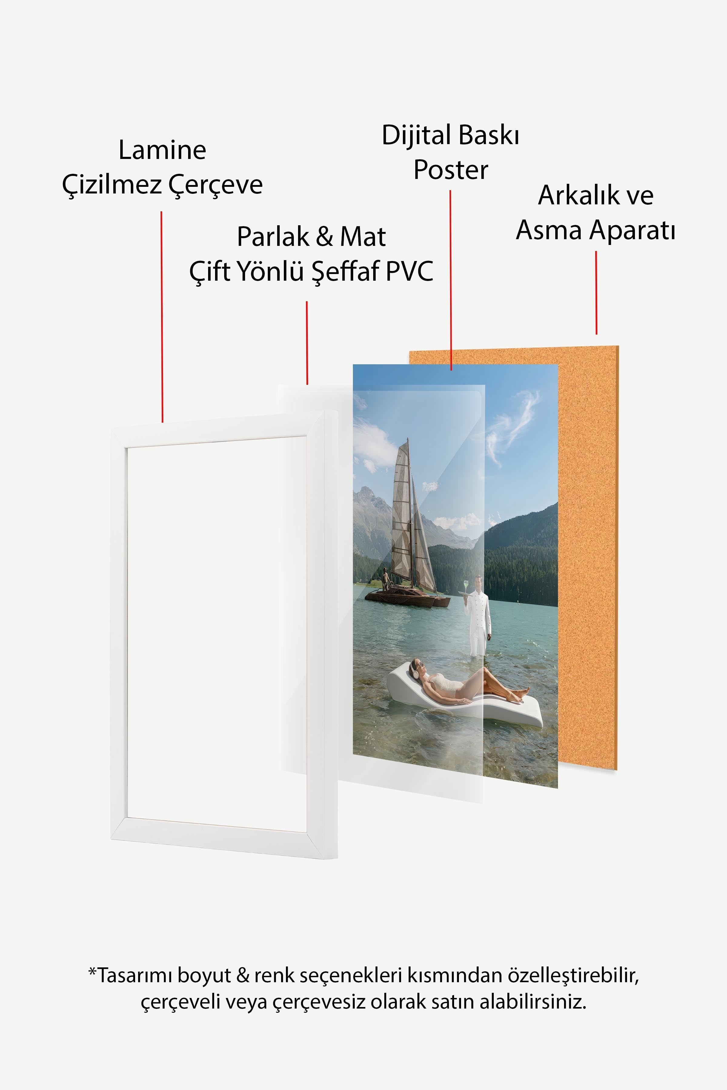 Göl ve Yelkenli Posteri, Beyaz Çerçeveli Poster, Old Money Serisi, NO:113159