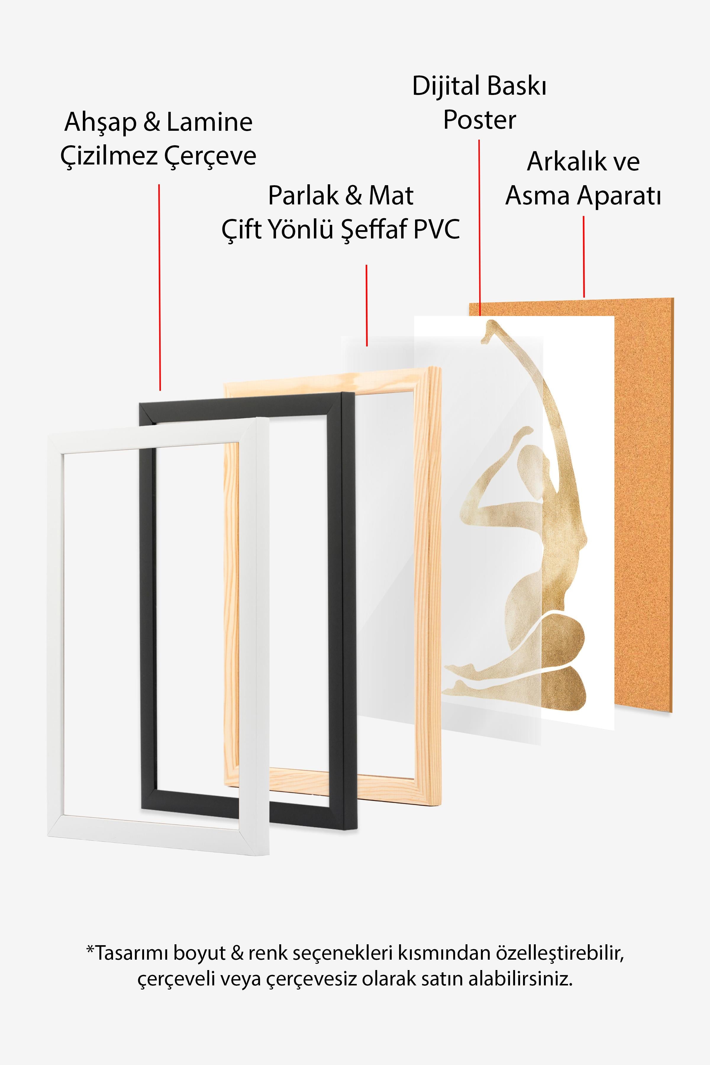 Gold Figure Çerçeveli Tablo, Siyah Çerçeve ve Poster, Dikey Duvar Tablosu Comfort Serisi NO:108450