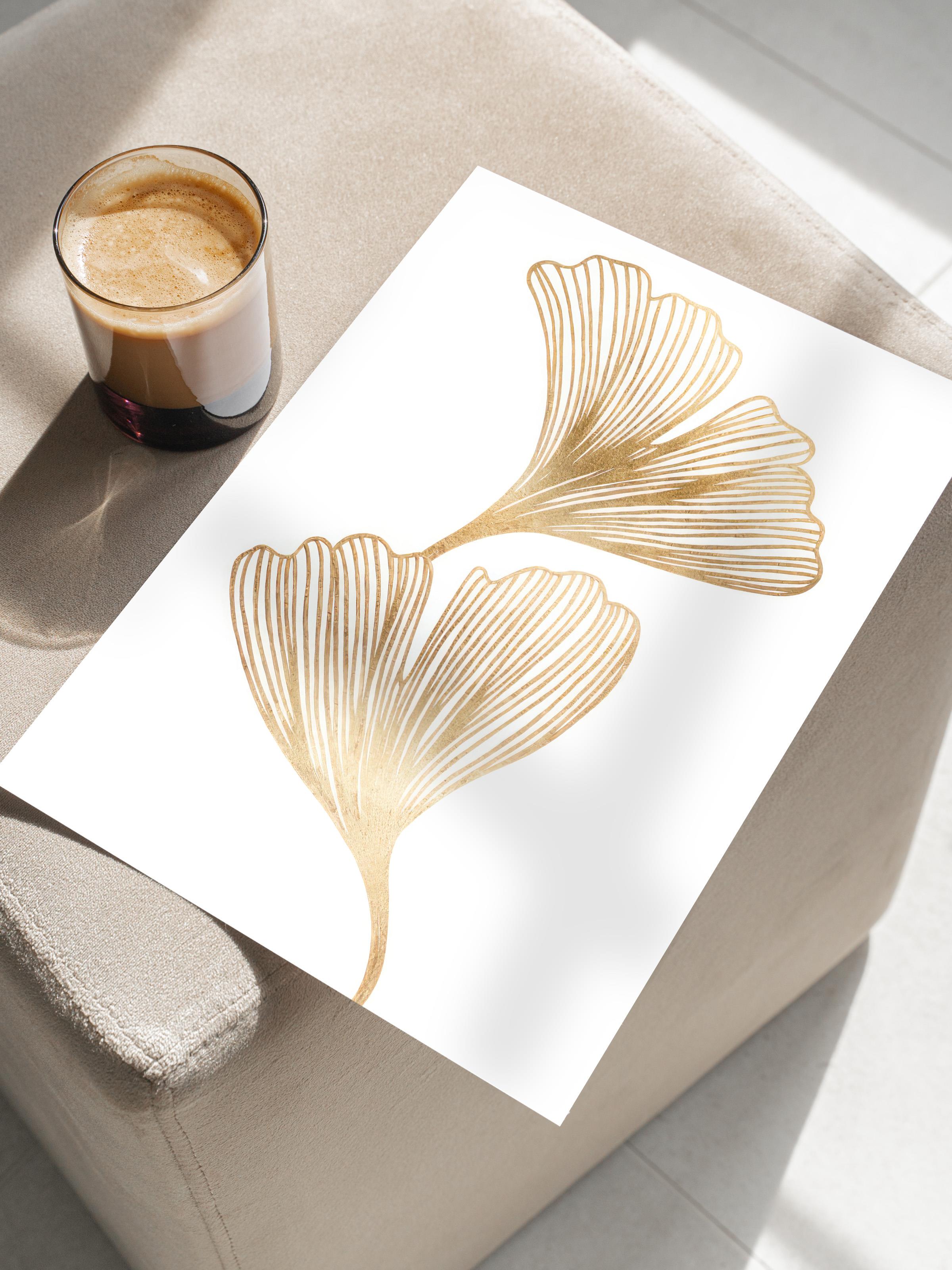 Gold Ginkgo Poster, Çerçevesiz Duvar Posteri, Dikey Duvar Tablosu Comfort Serisi NO:108451