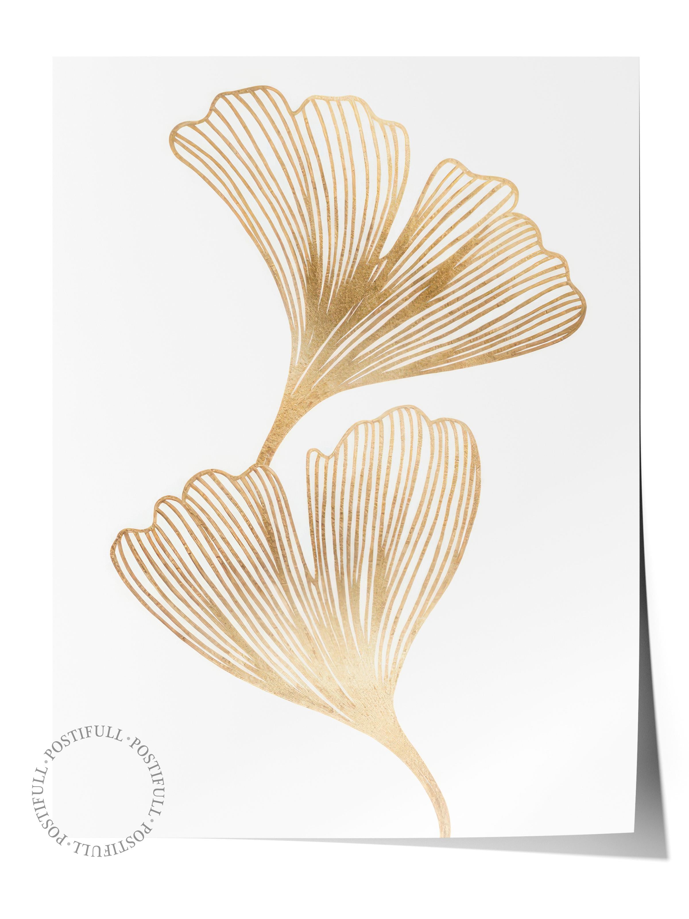 Gold Ginkgo Poster, Çerçevesiz Duvar Posteri, Dikey Duvar Tablosu Comfort Serisi NO:108451