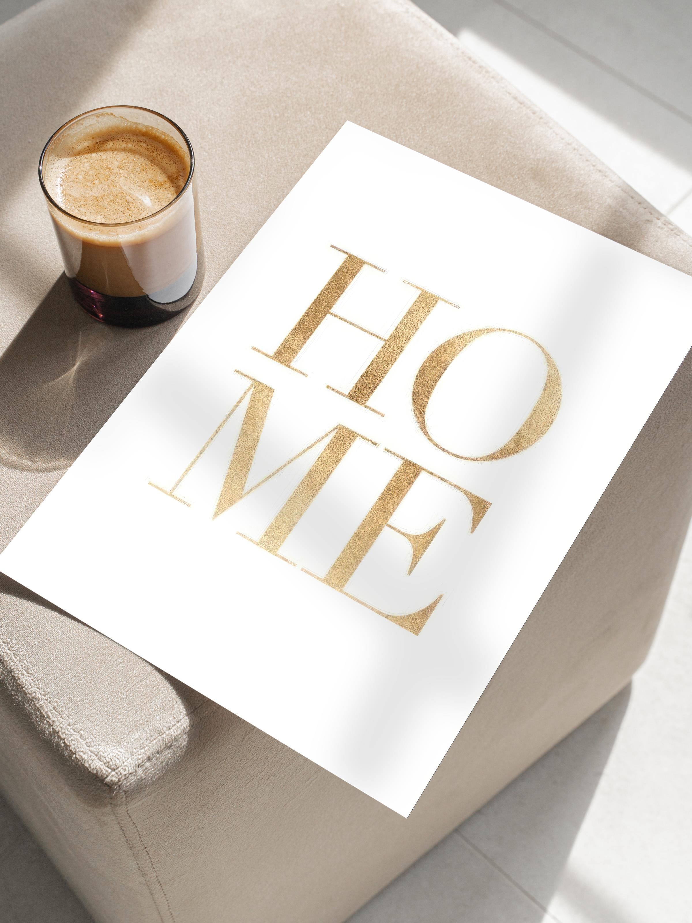 Gold Home Poster, Çerçevesiz Duvar Posteri, Dikey Duvar Tablosu Comfort Serisi NO:108425