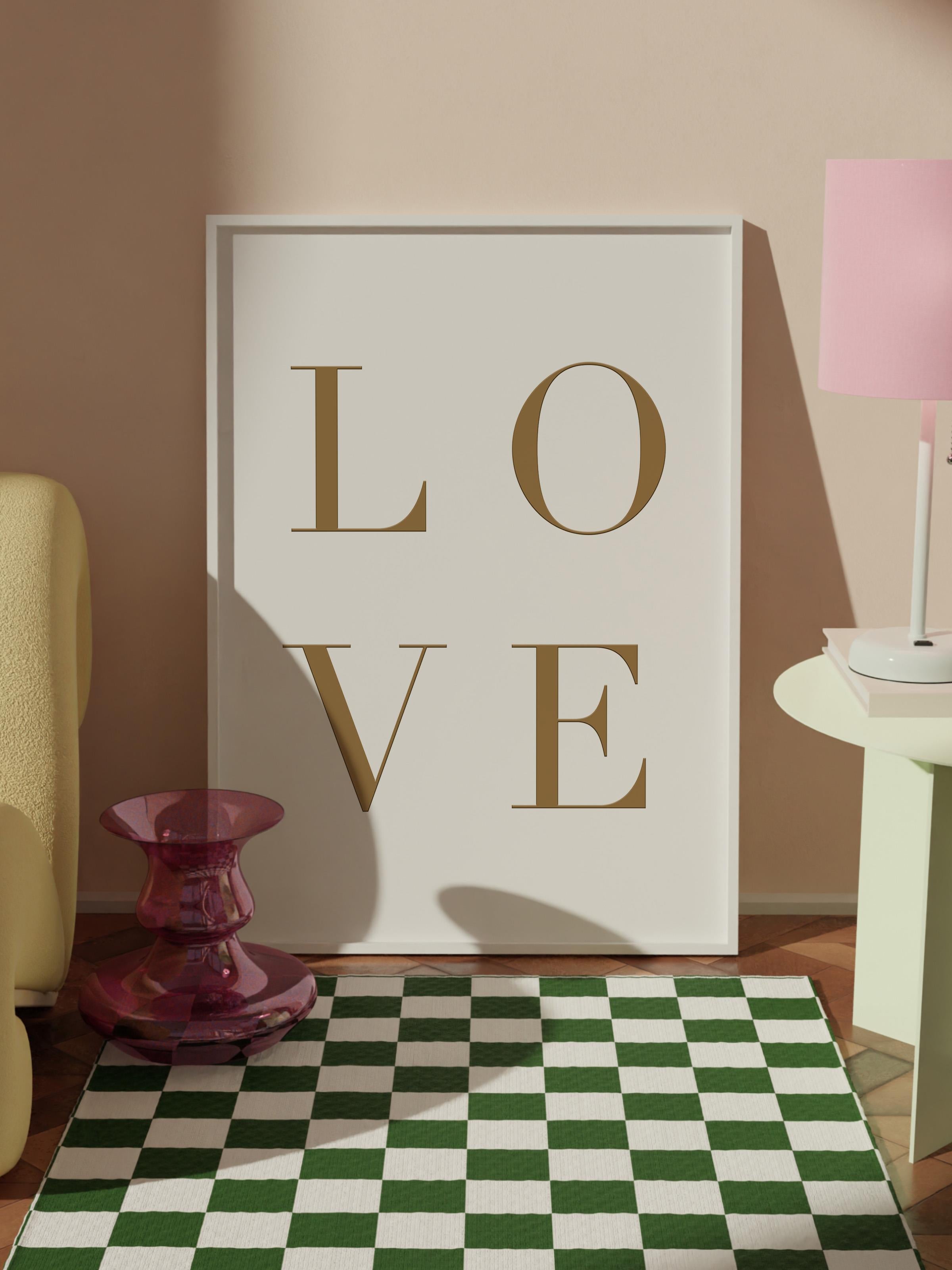 Gold Love Çerçeveli Tablo, Beyaz Çerçeve ve Poster, Dikey Duvar Tablosu Comfort Serisi NO:108381