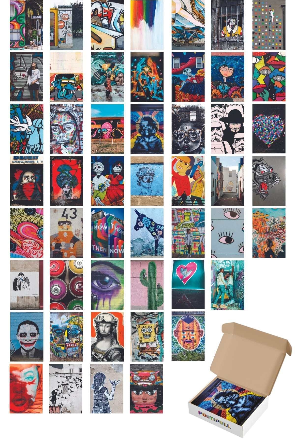 Grafiti Temalı Arkası Yapışkanlı Poster Kolaj Set - 50 Adet - Renkli Poster Seti - 10cm*15cm