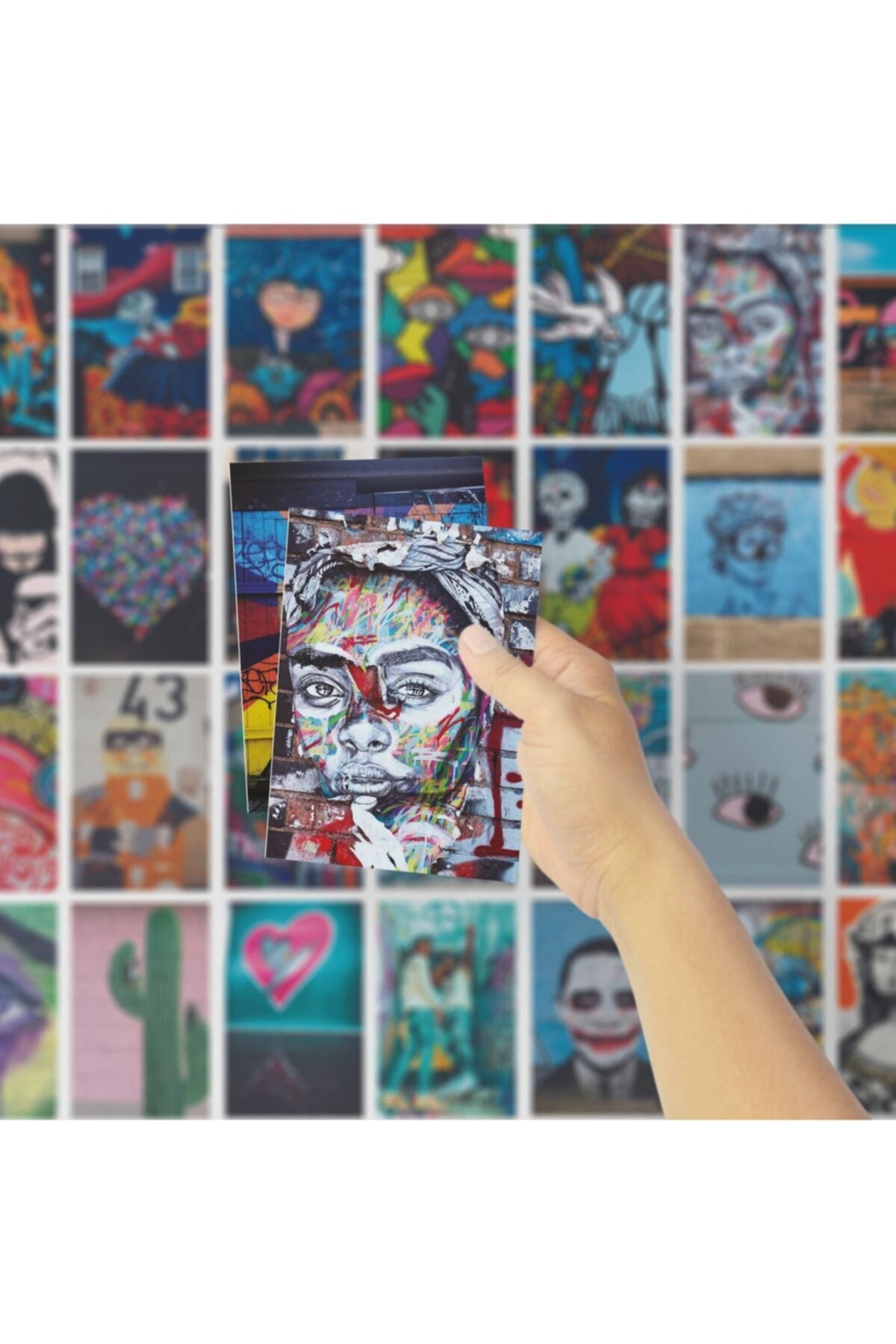 Grafiti Temalı Arkası Yapışkanlı Poster Kolaj Set - 50 Adet - Renkli Poster Seti - 10cm*15cm