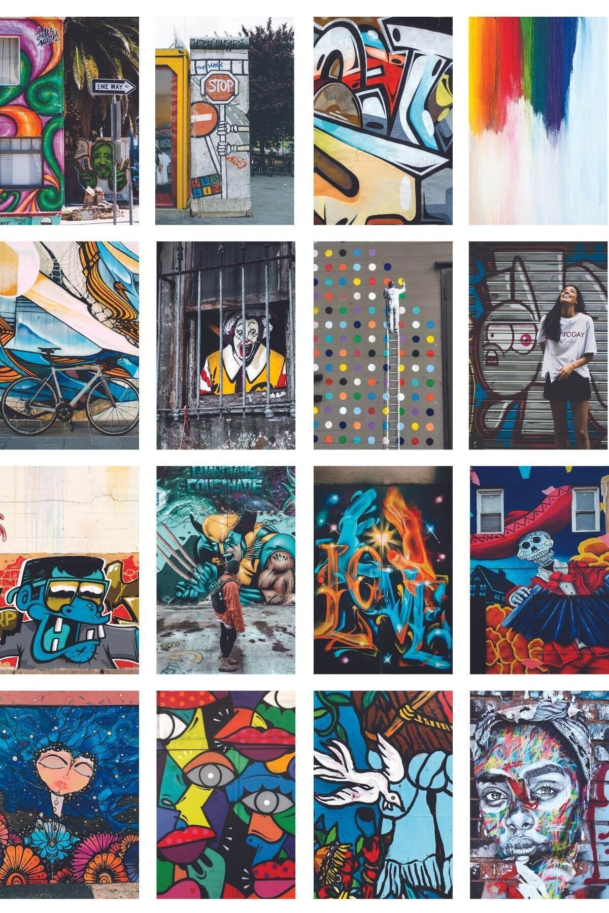 Grafiti Temalı Arkası Yapışkanlı Poster Kolaj Set - 50 Adet - Renkli Poster Seti - 10cm*15cm