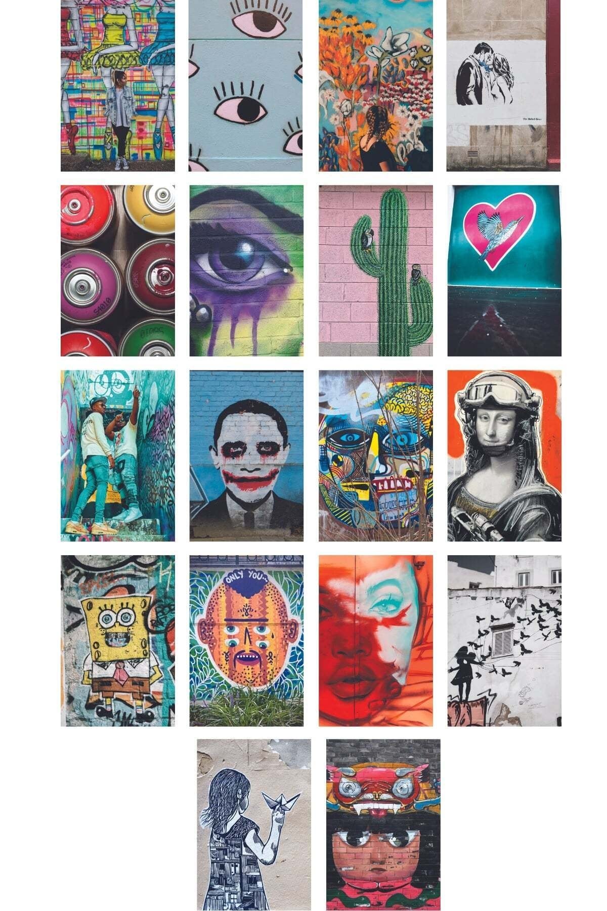 Grafiti Temalı Arkası Yapışkanlı Poster Kolaj Set - 50 Adet - Renkli Poster Seti - 10cm*15cm