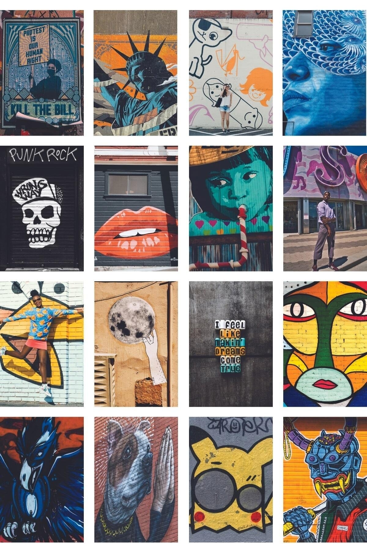 Grafiti Temalı Poster Kolaj Set Arkası Yapışkanlı - 50 Adet - Renkli Poster Seti - 10cm*15cm