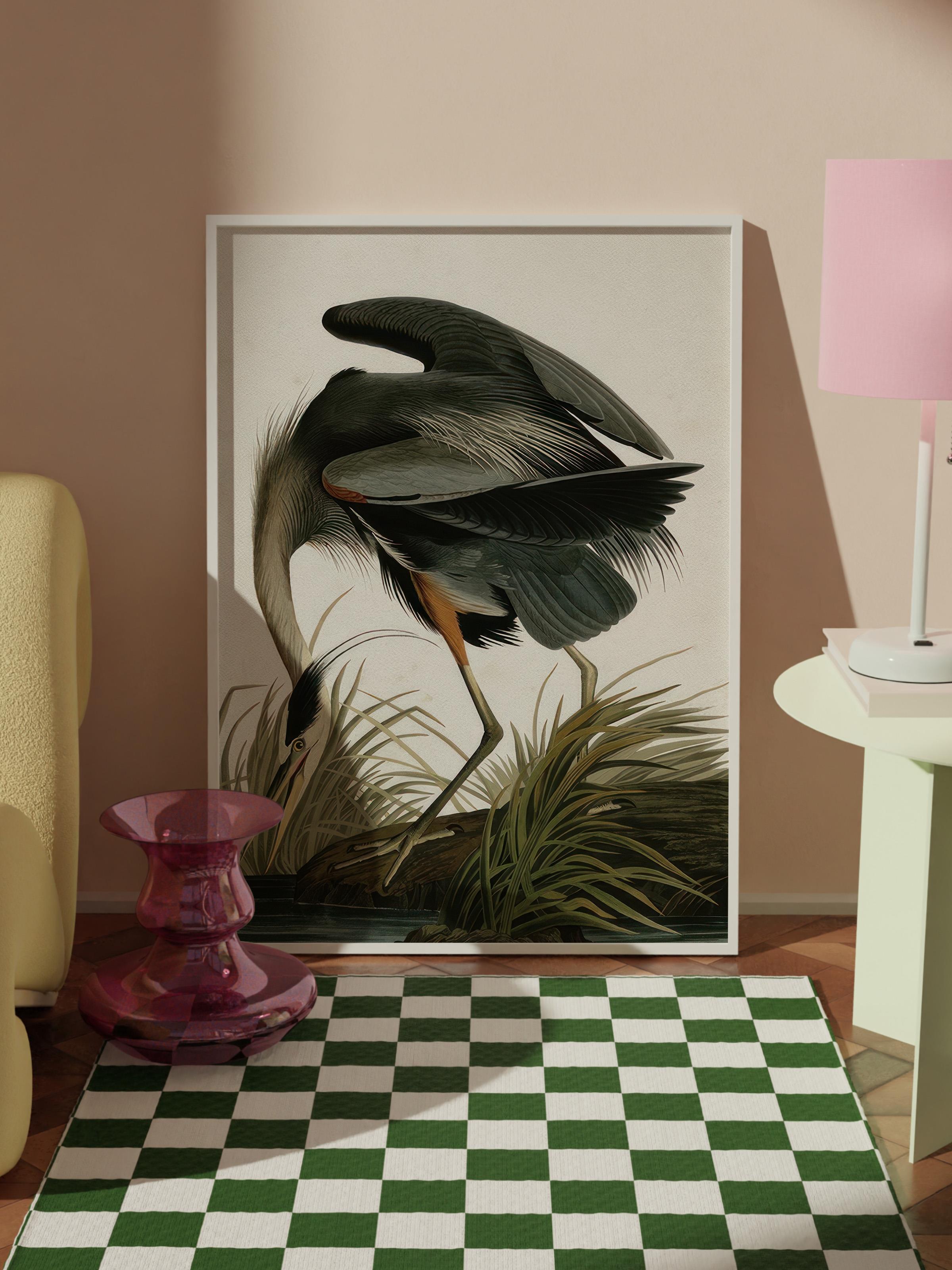 Great Heron Çerçeveli Tablo, Beyaz Çerçeve ve Poster, Dikey Duvar Tablosu Comfort Serisi NO:108502