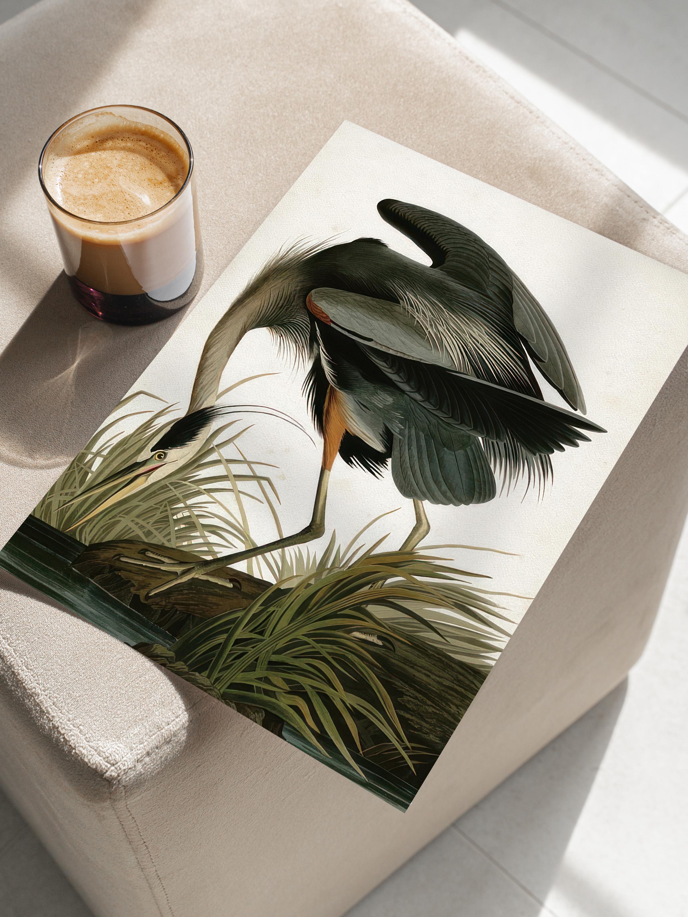 Great Heron Poster, Çerçevesiz Duvar Posteri, Dikey Duvar Tablosu Comfort Serisi NO:108502