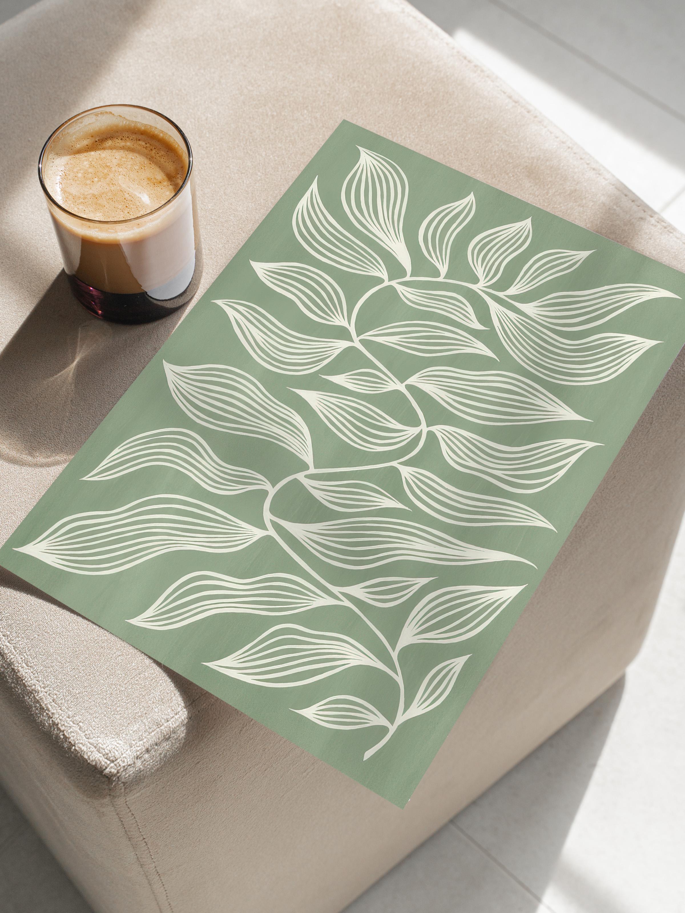 Green Botanical Poster, Çerçevesiz Duvar Posteri, Dikey Duvar Tablosu Comfort Serisi NO:108552