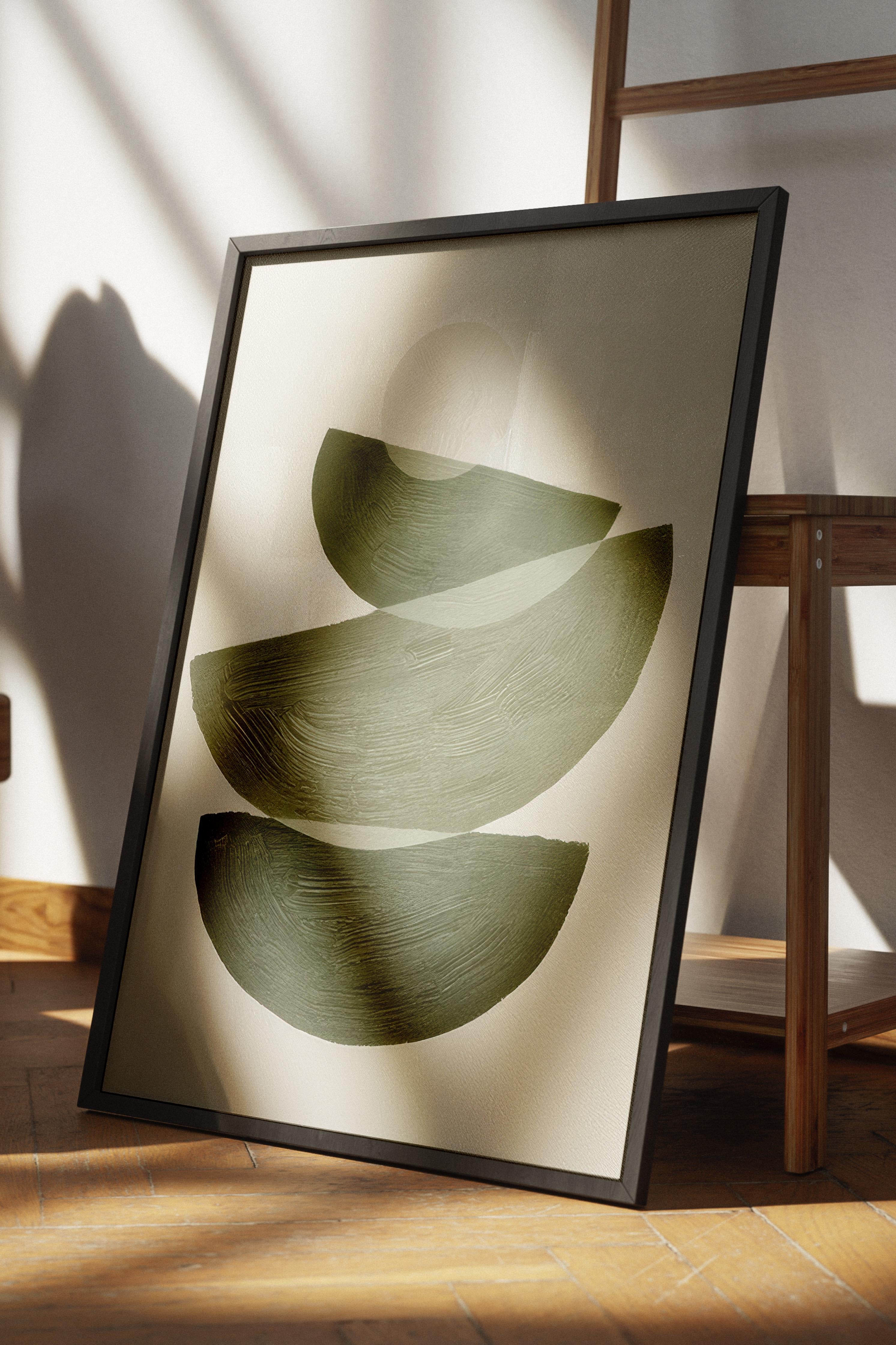 Green Graphic Shapes No1 Siyah Çerçeveli Tablo, Duvar Tablosu Comfort Serisi NO:108548