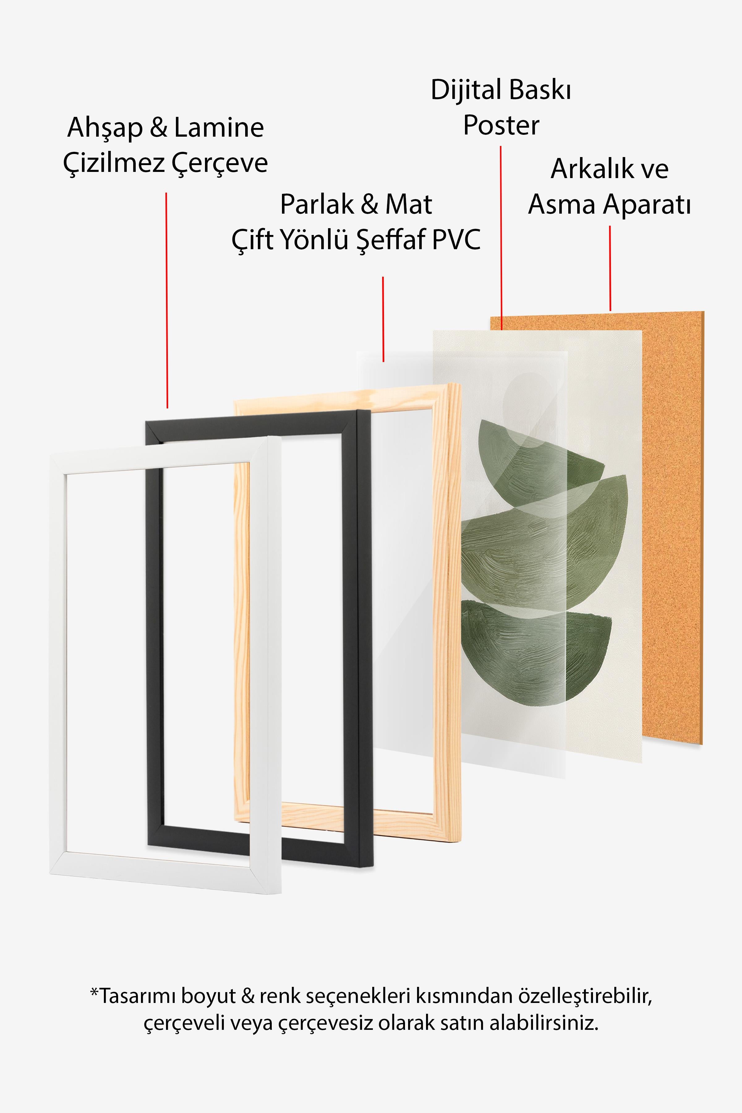 Green Graphic Shapes No1 Siyah Çerçeveli Tablo, Duvar Tablosu Comfort Serisi NO:108548