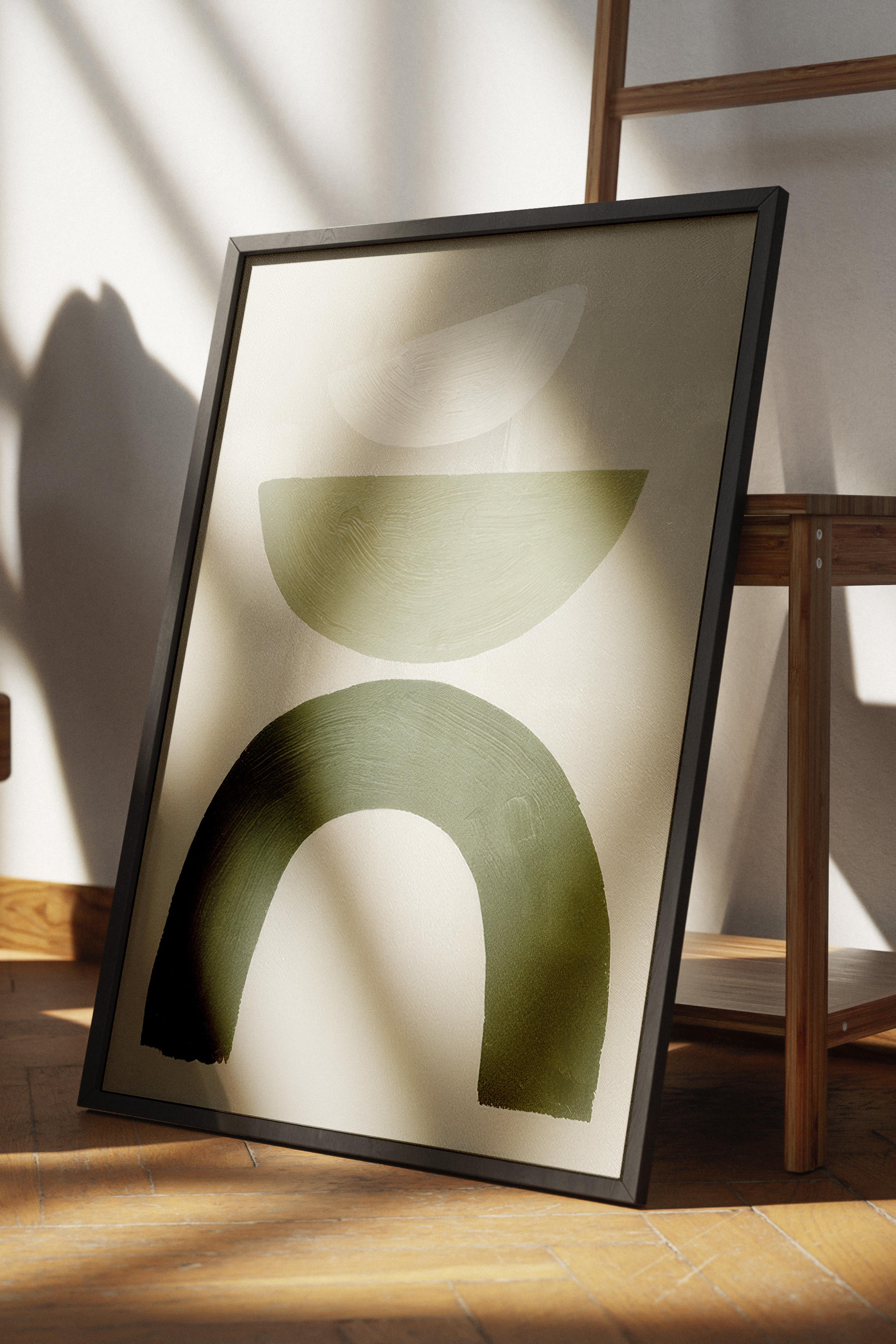 Green Graphic Shapes No2 Siyah Çerçeveli Tablo, Duvar Tablosu Comfort Serisi NO:108549