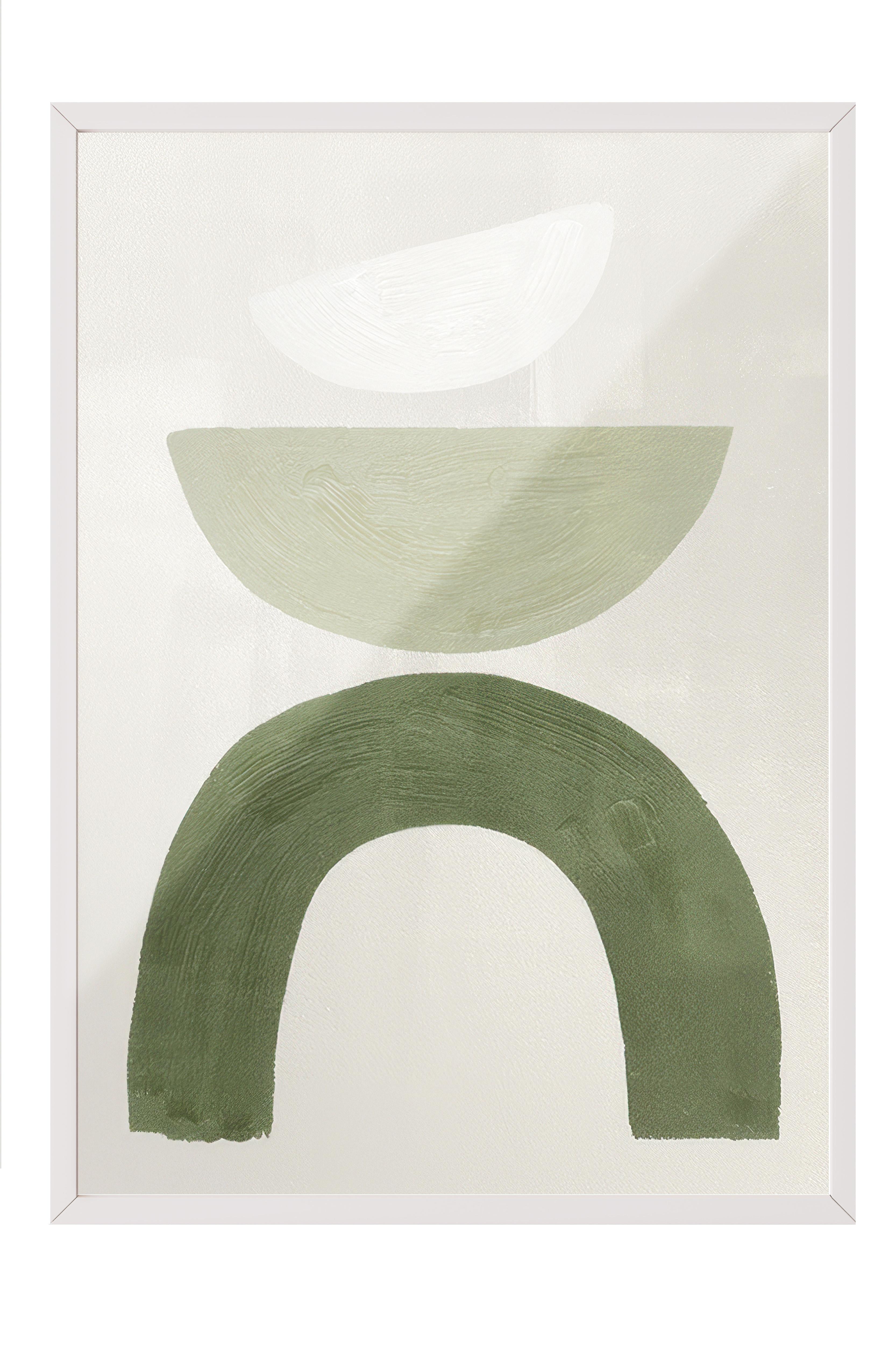 Green Graphic Shapes No2 Beyaz Çerçeveli Tablo, Duvar Tablosu Comfort Serisi NO:108549