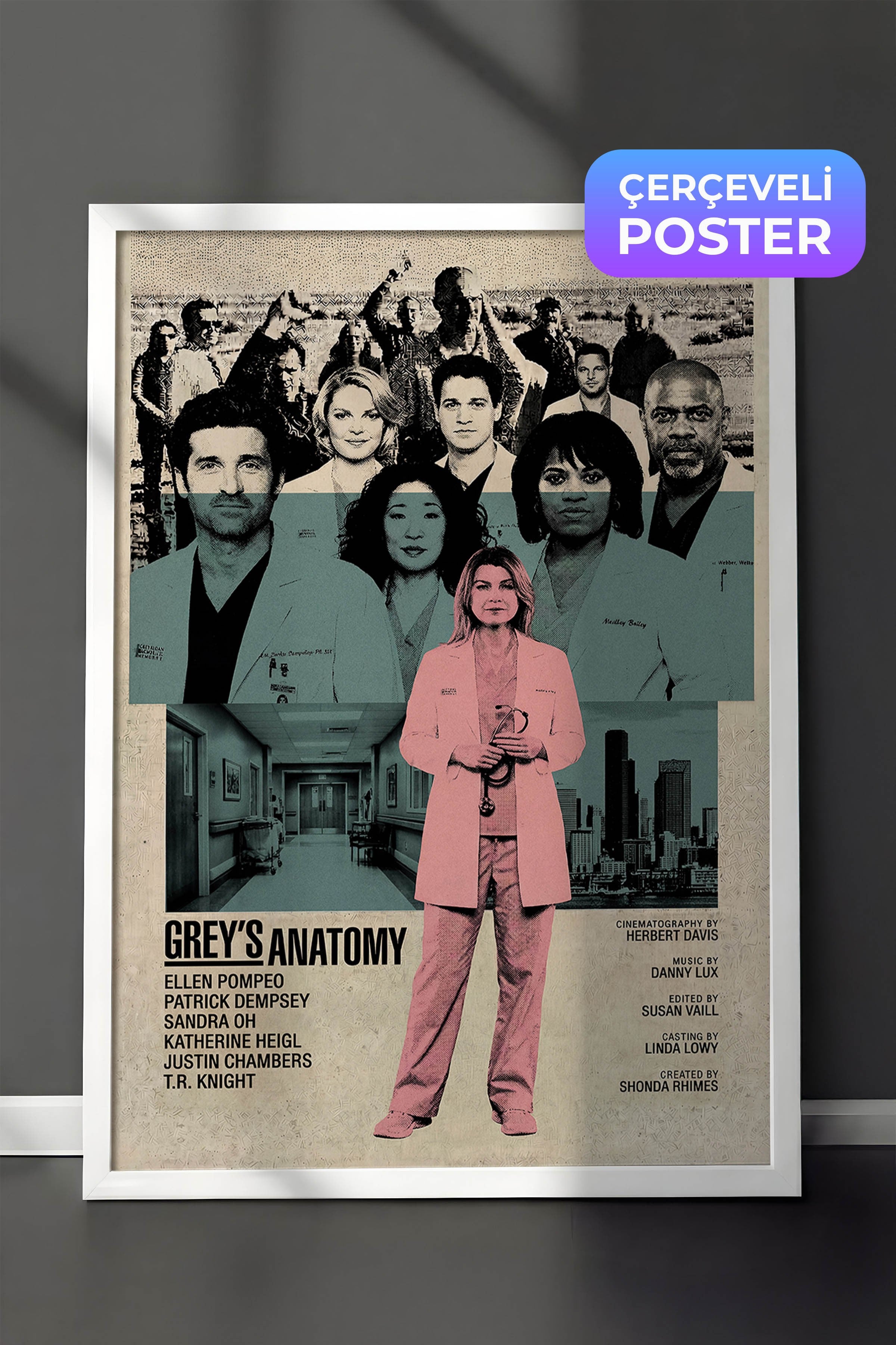 Grey’s Anatomy Beyaz Çerçeveli Poster, Sinema ve Dizi Tablo, Film Dizi Afişleri NO:112771