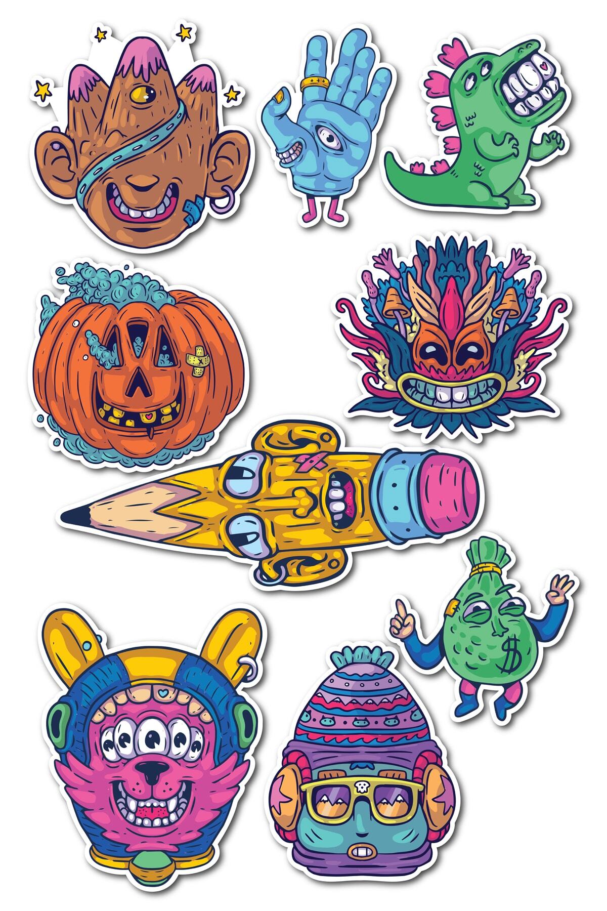 Grunge Temalı Sticker Seti - 9 Adet Etiket Seti- Telefon, Tablet, Defter Laptop Uyumlu Etiket