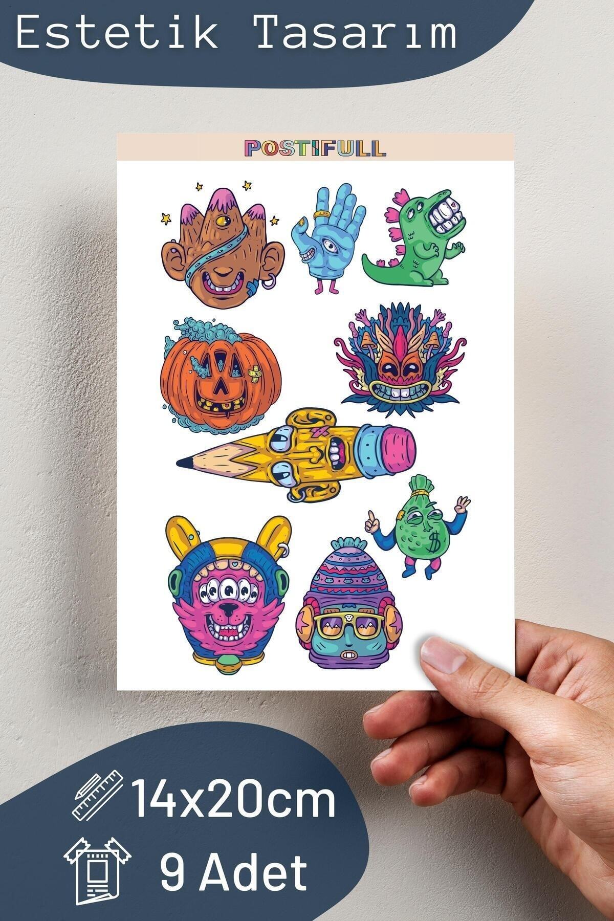 Grunge Temalı Sticker Seti - 9 Adet Etiket Seti- Telefon, Tablet, Defter Laptop Uyumlu Etiket