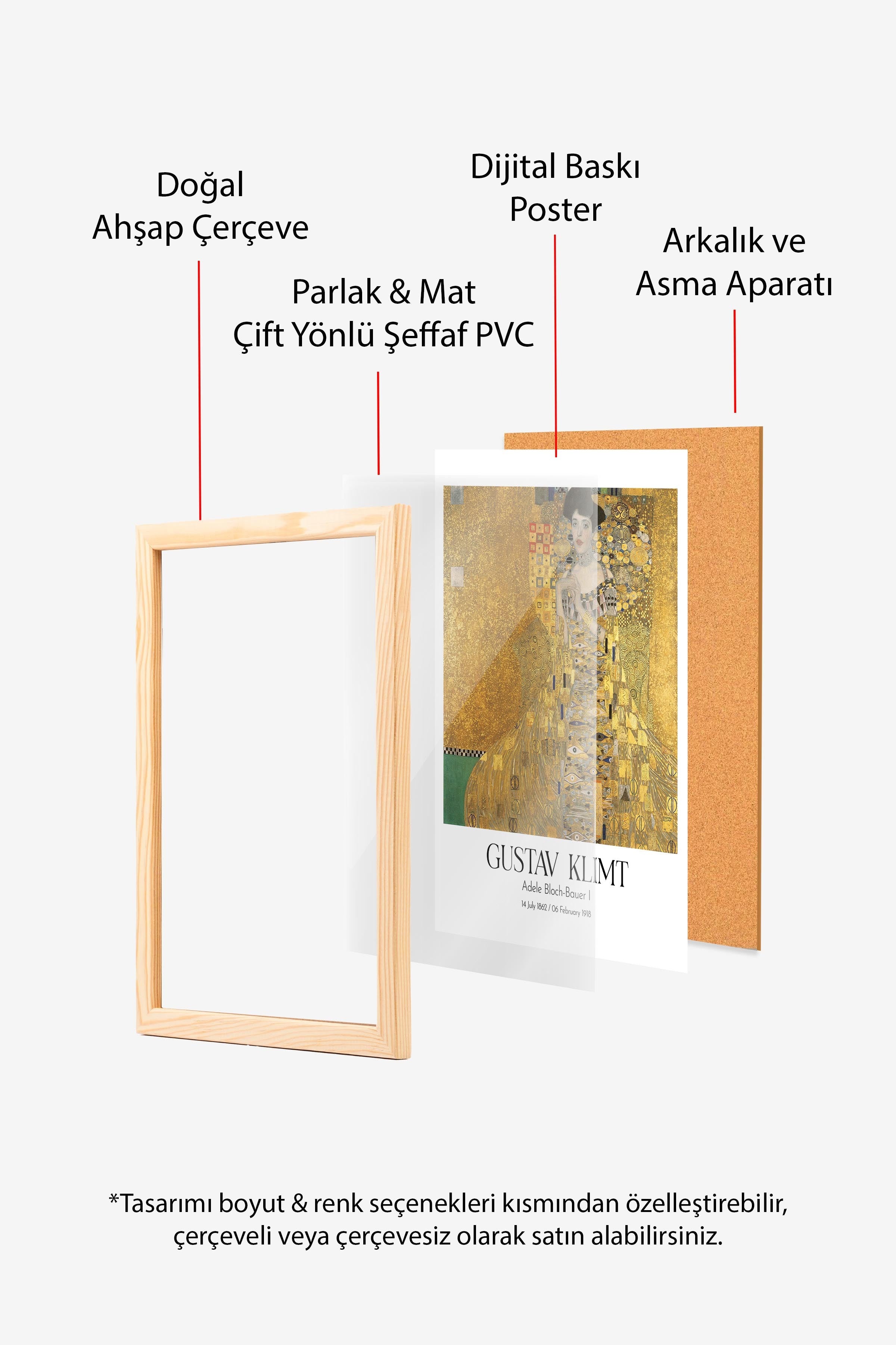 Gustav Klimt - Adele Bloch-Bauer I, Ahşap Çerçeveli Tablo, Sanat Serisi NO:111986